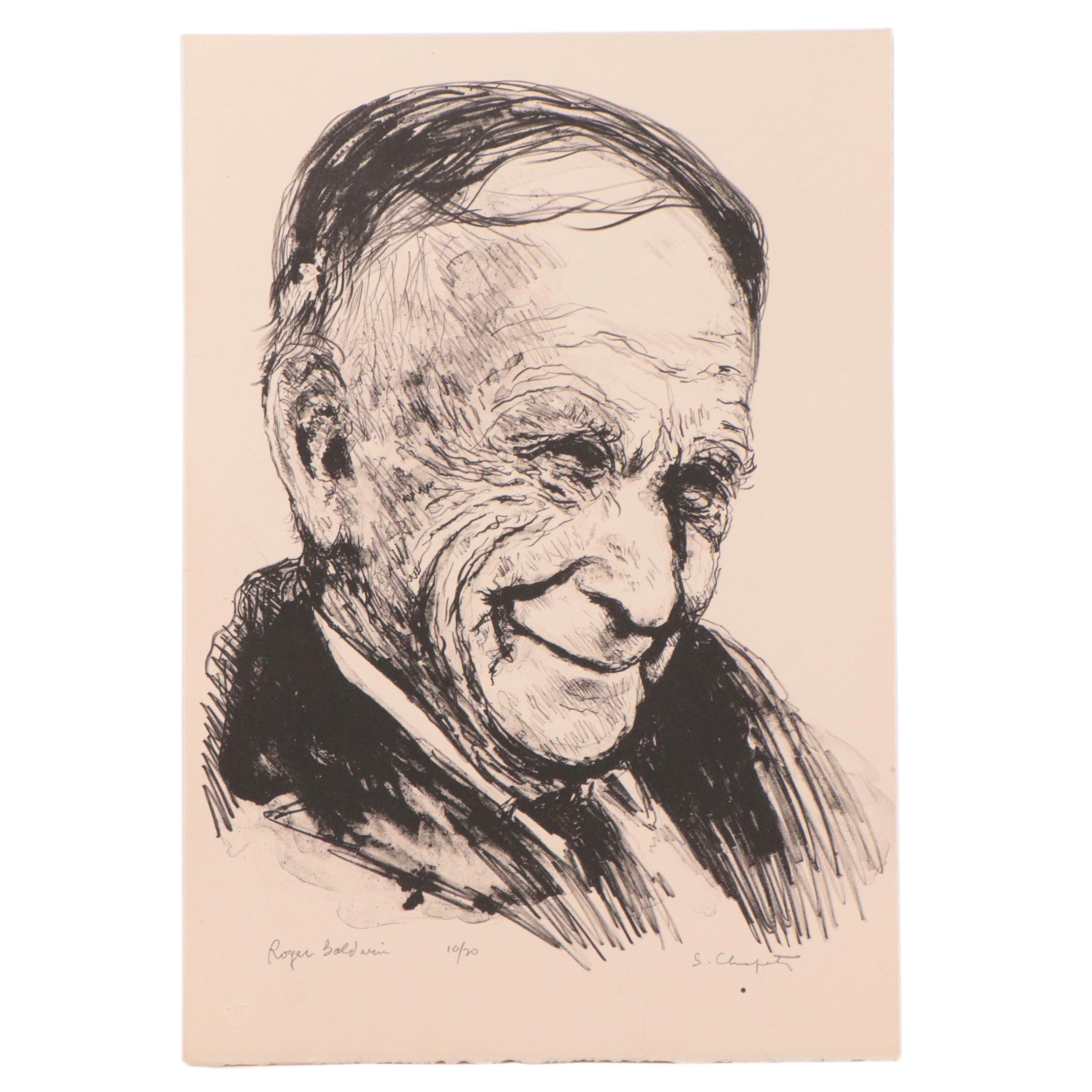 Sidney Chafetz Portrait Lithograph "Roger Baldwin," 1981