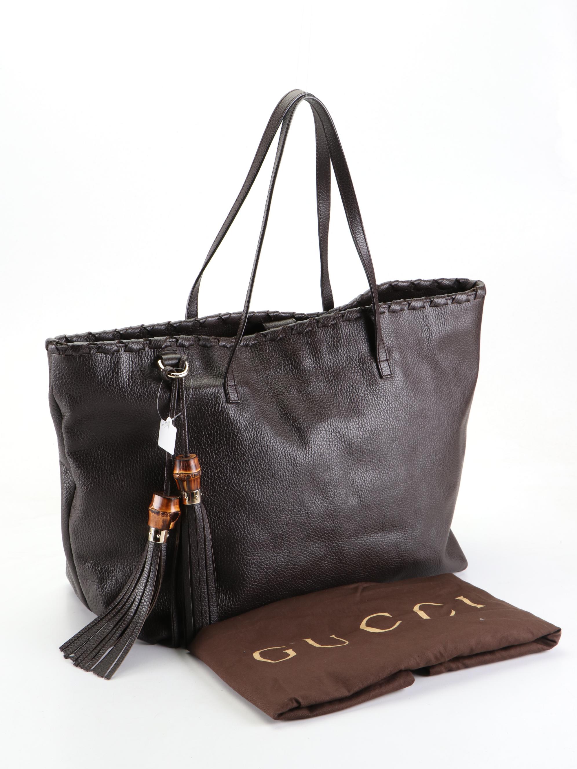 Gucci Bamboo Tassel Shoulder Tote in Grain Leather