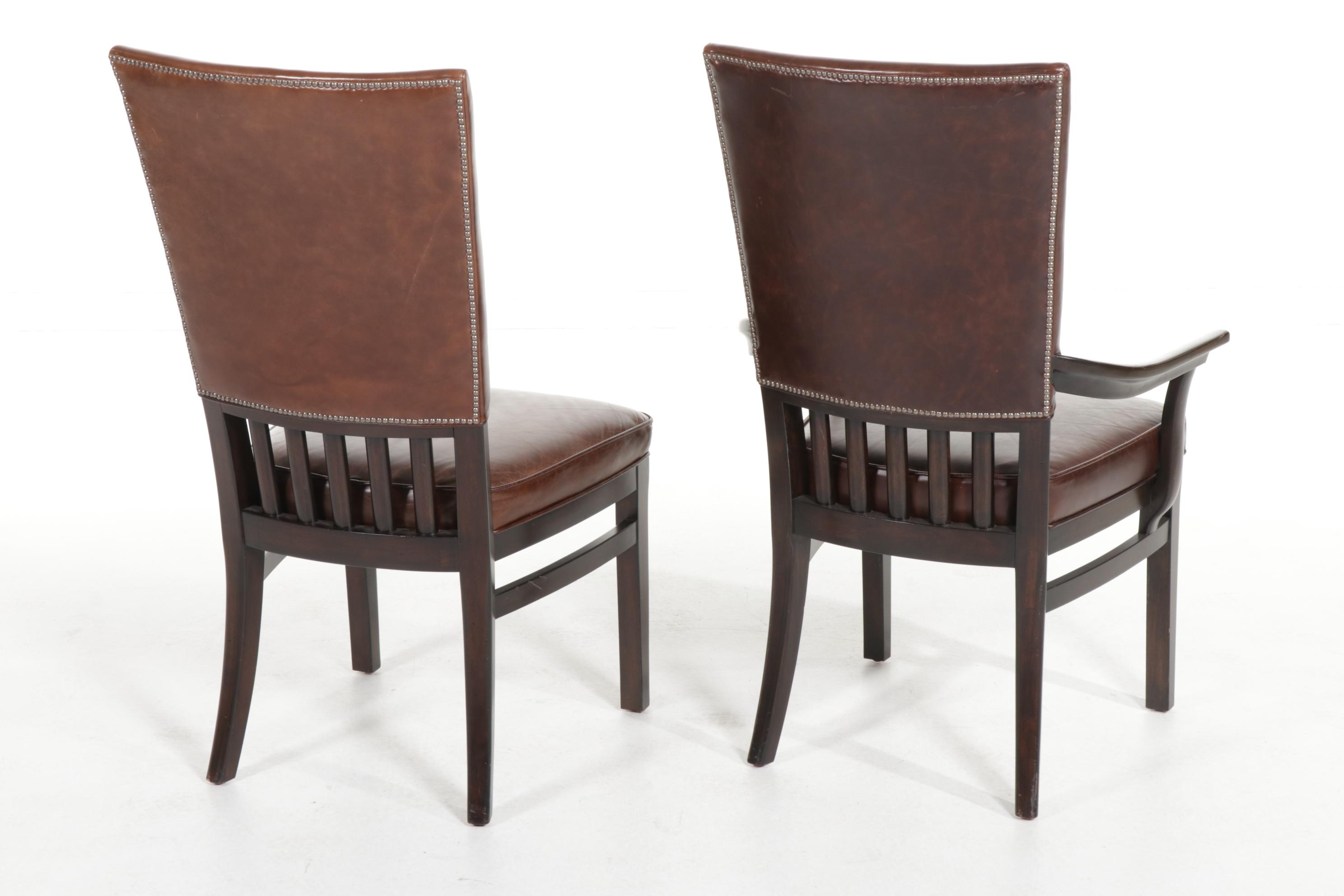 Stanley Furniture Extension Dining Table and Eight Brass-Tacked Chairs