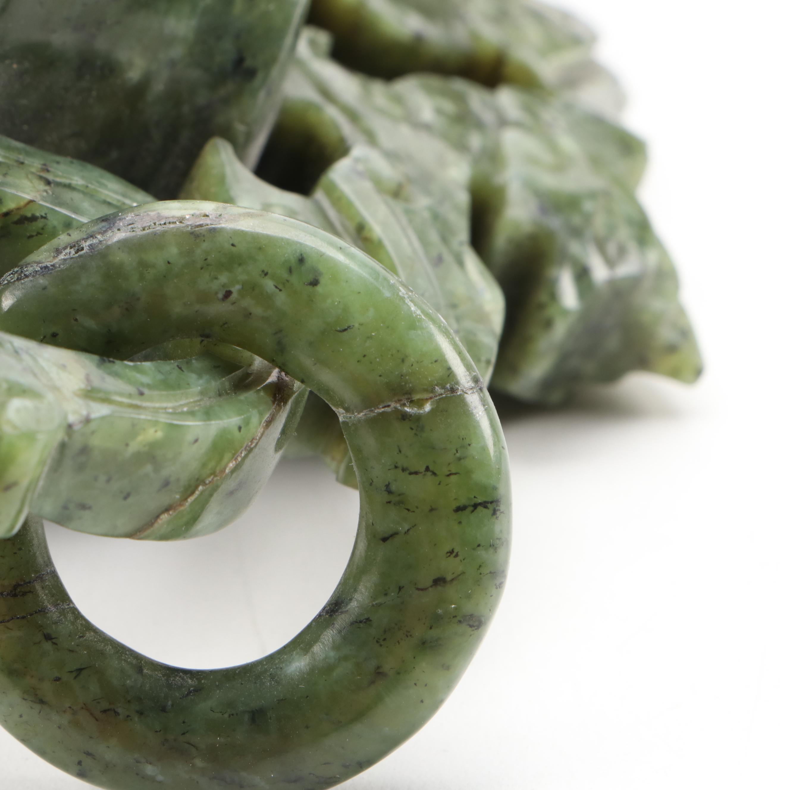 Chinese Carved Serpentine Covered Censer with Deer and Ring Handles