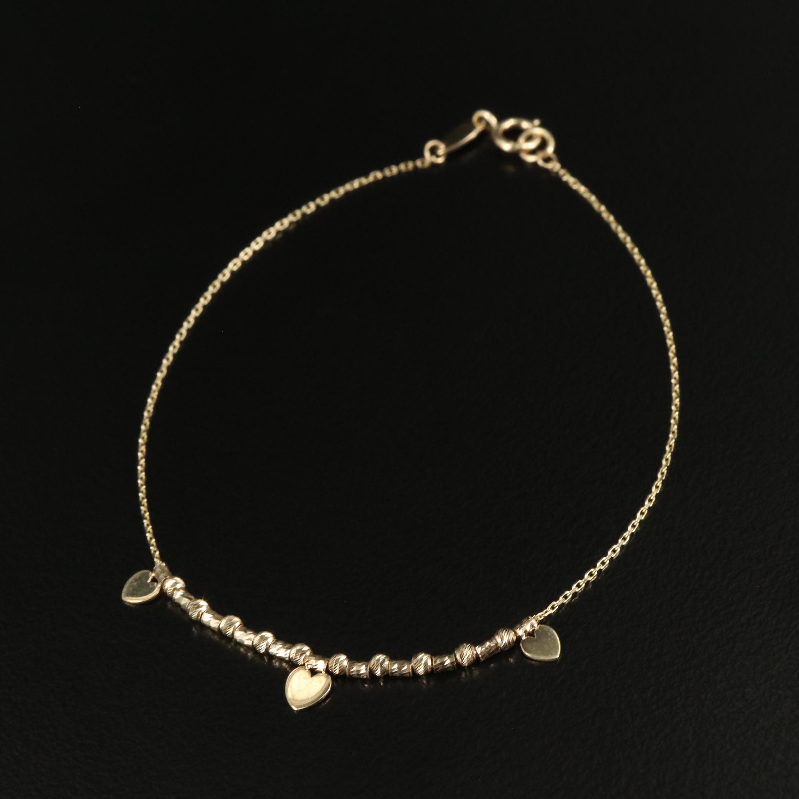 14K Dangling Hearts Bracelet