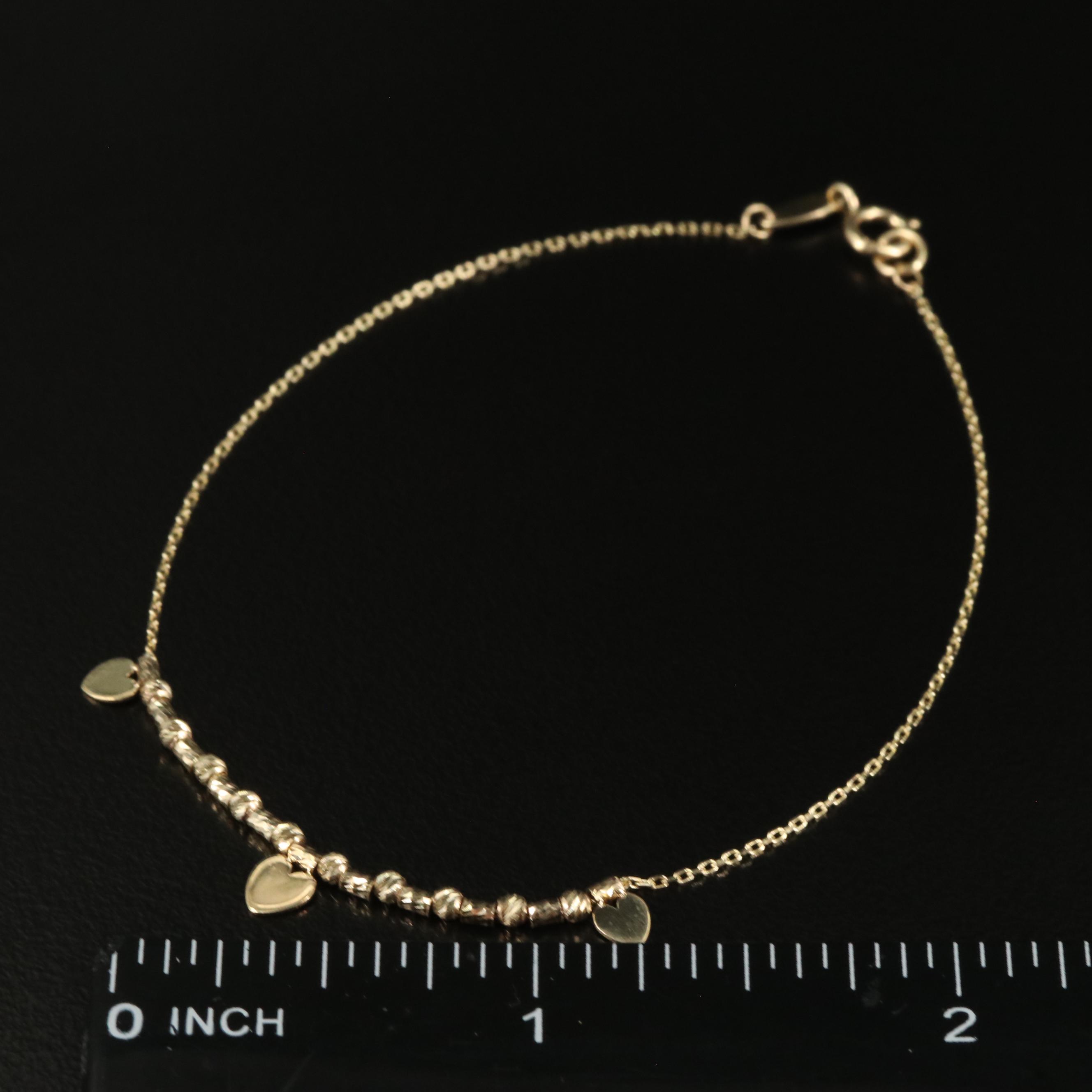 14K Dangling Hearts Bracelet