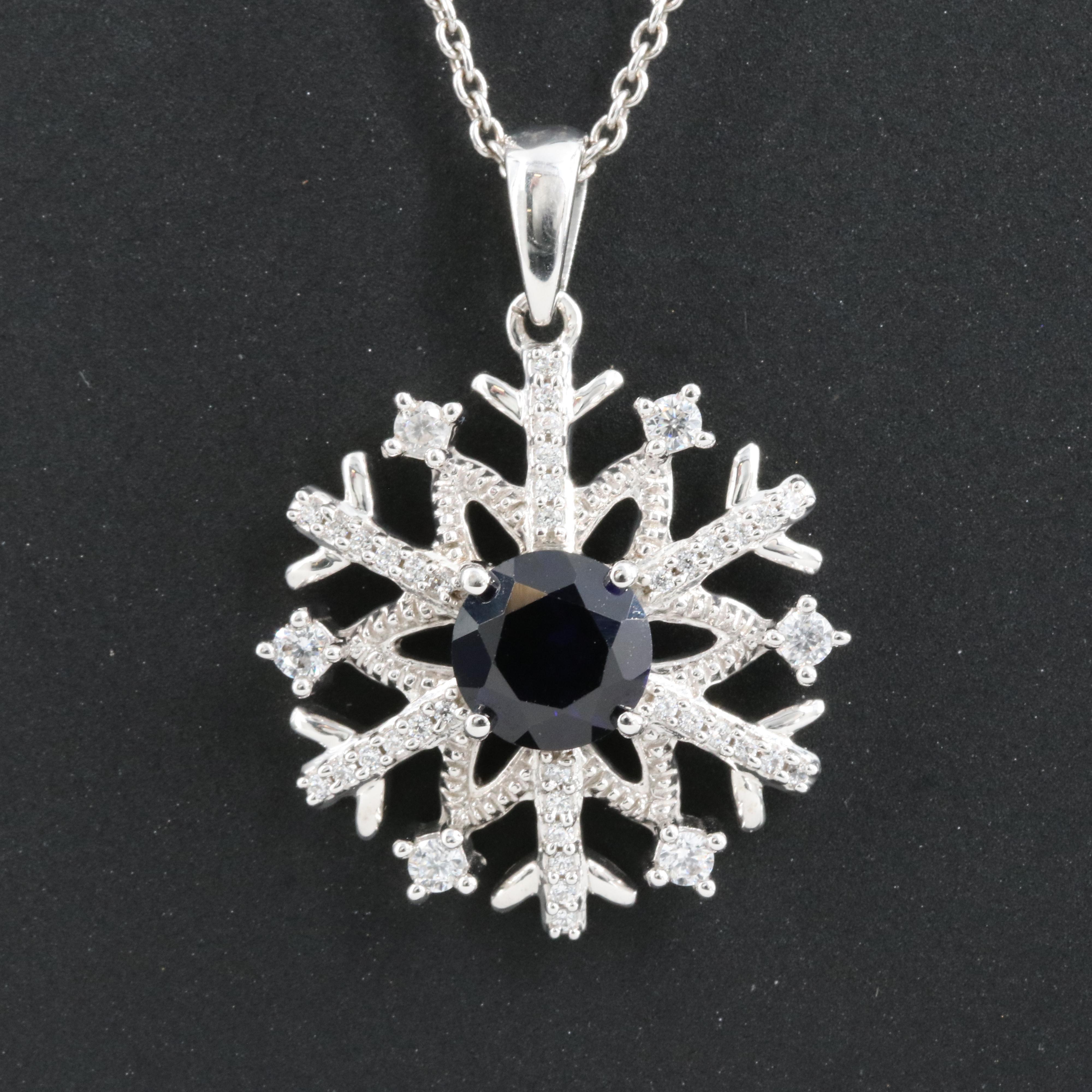 Sterling Sapphire and Cubic Zirconia Pendant Necklace