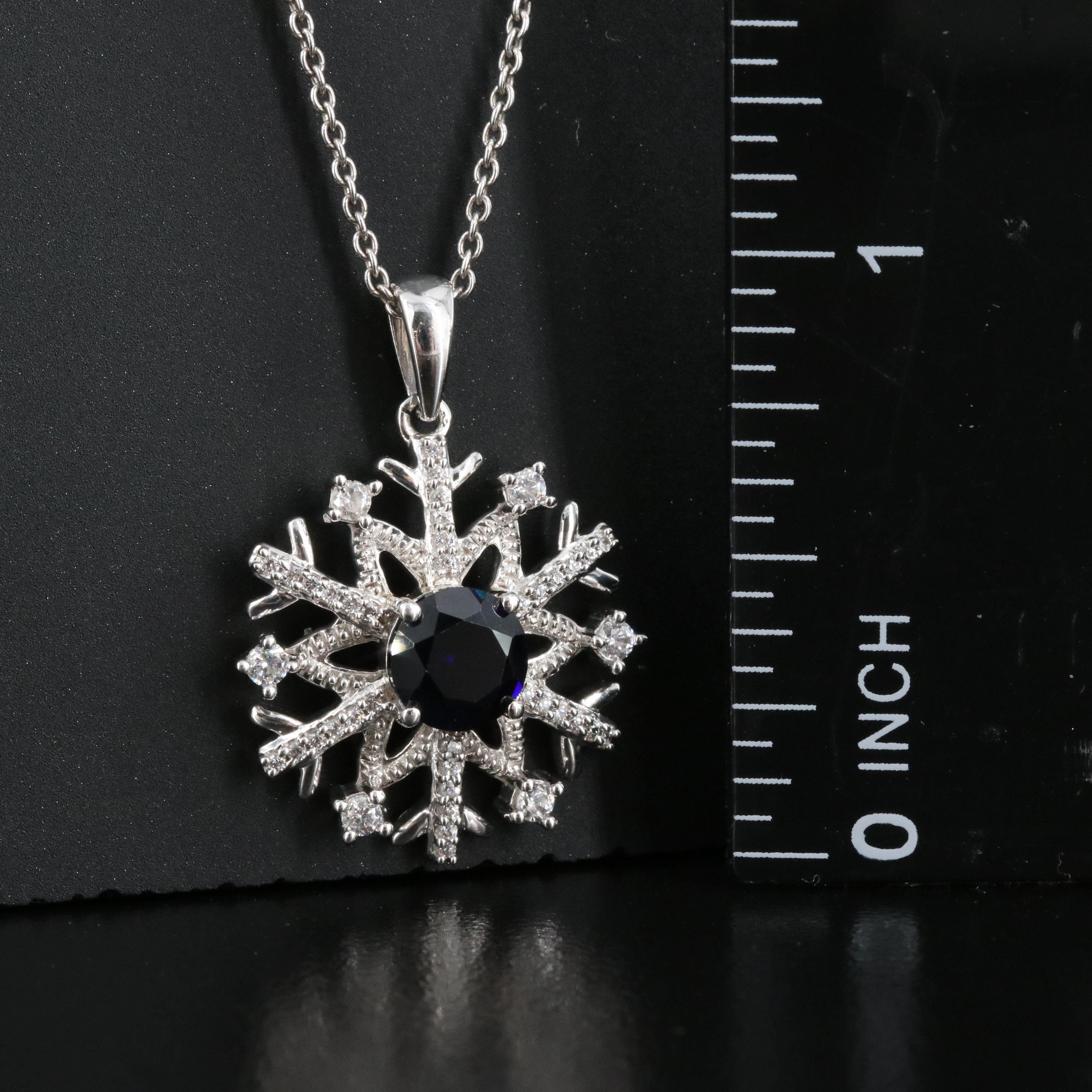 Sterling Sapphire and Cubic Zirconia Pendant Necklace