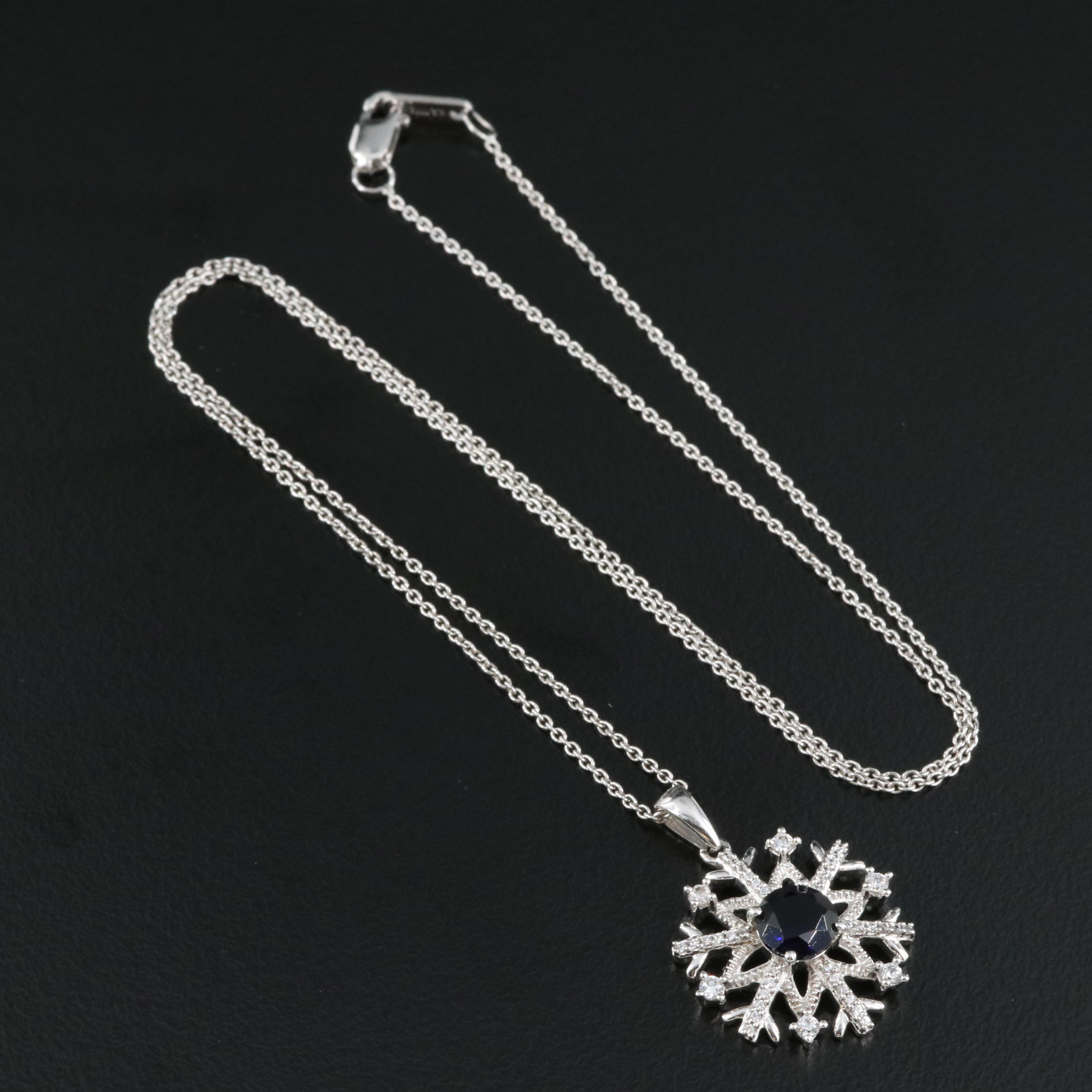 Sterling Sapphire and Cubic Zirconia Pendant Necklace
