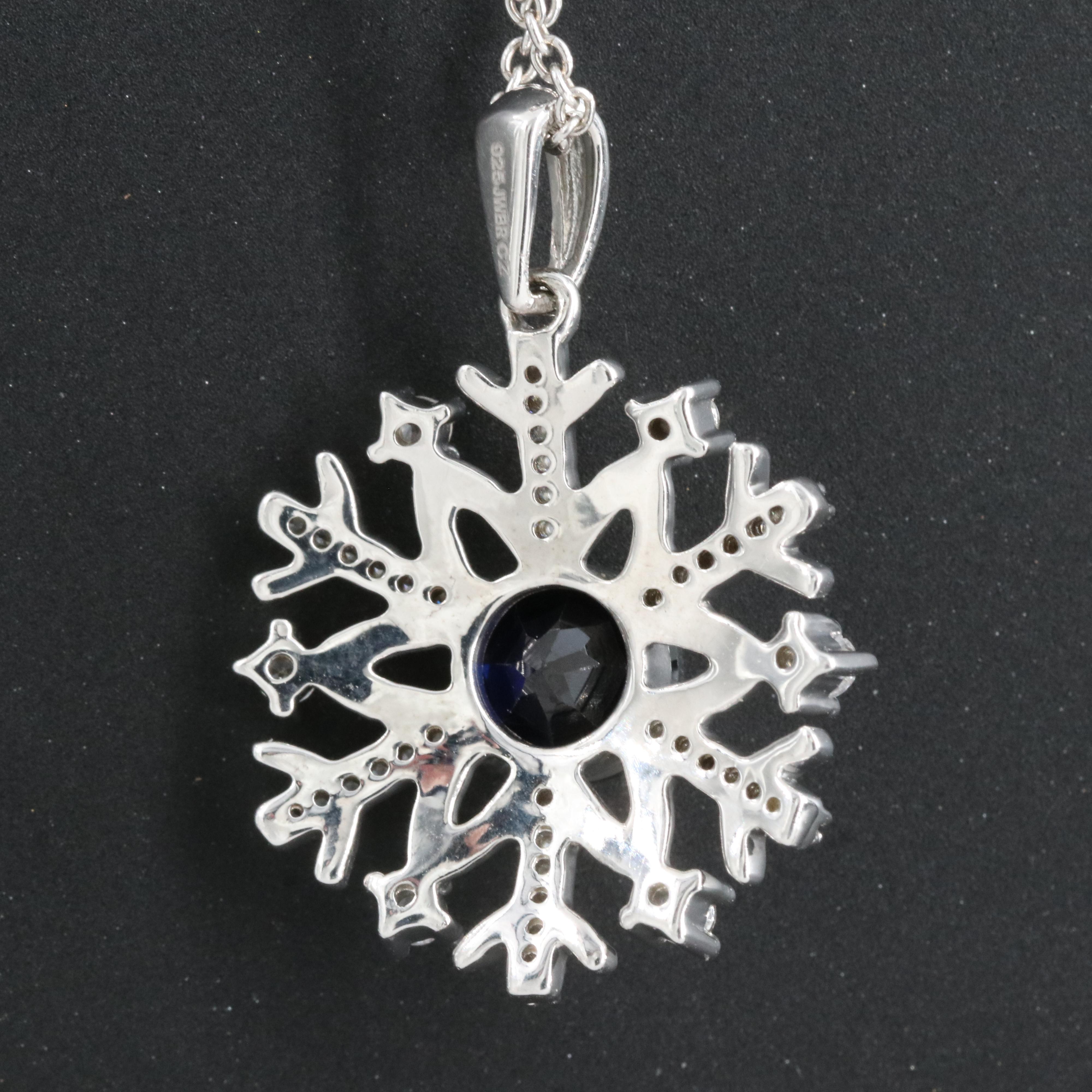 Sterling Sapphire and Cubic Zirconia Pendant Necklace