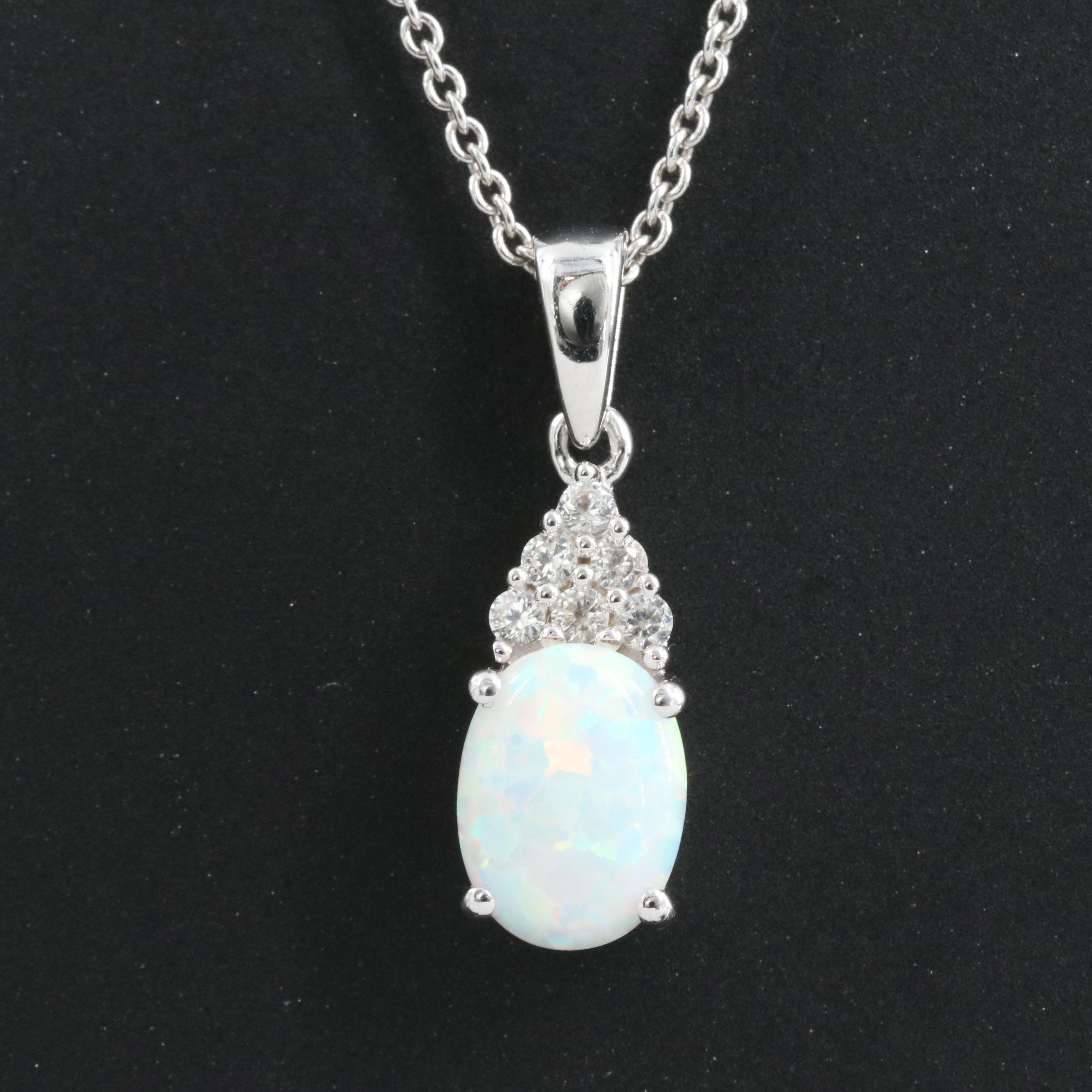 Sterling Opal and Sapphire Pendant Necklace