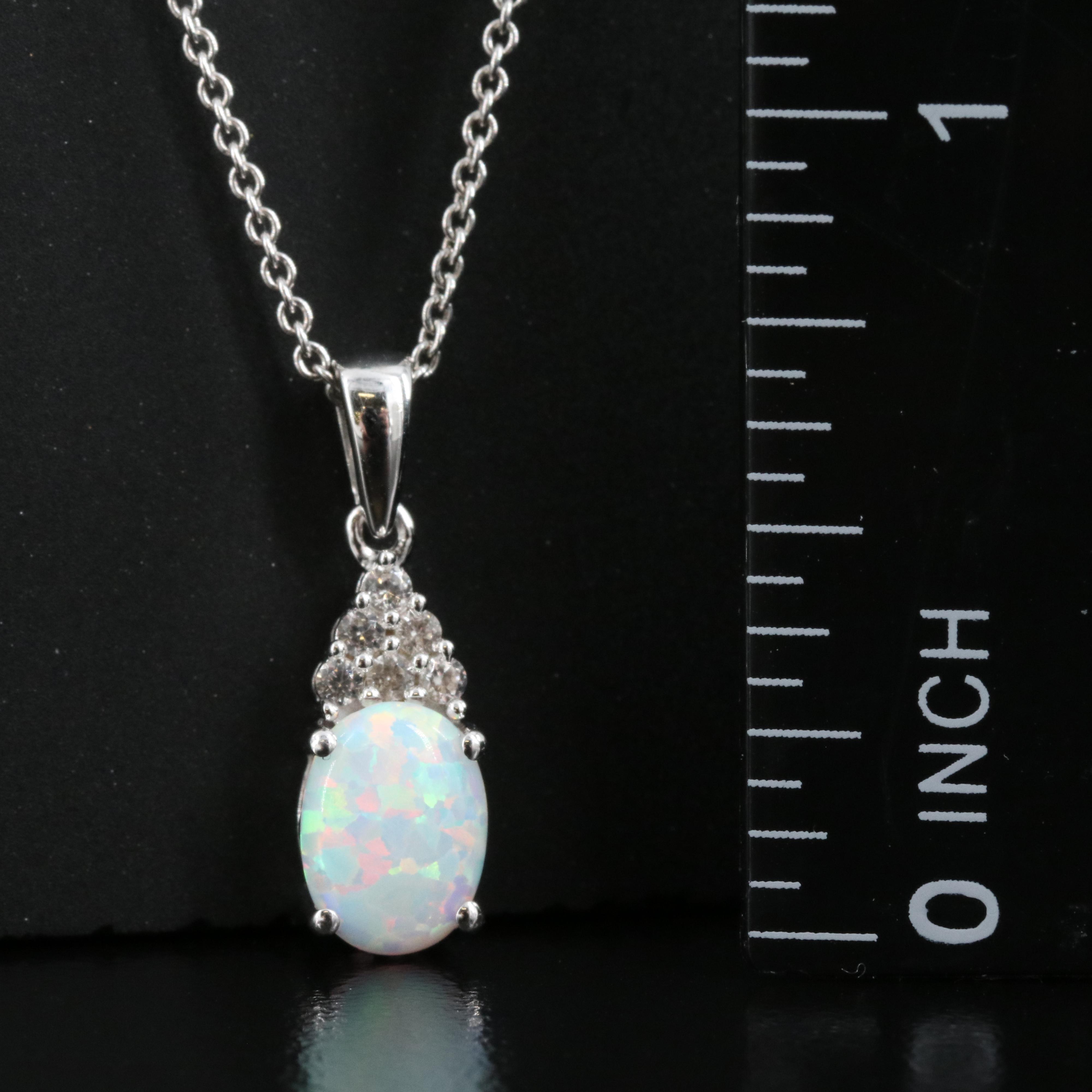 Sterling Opal and Sapphire Pendant Necklace