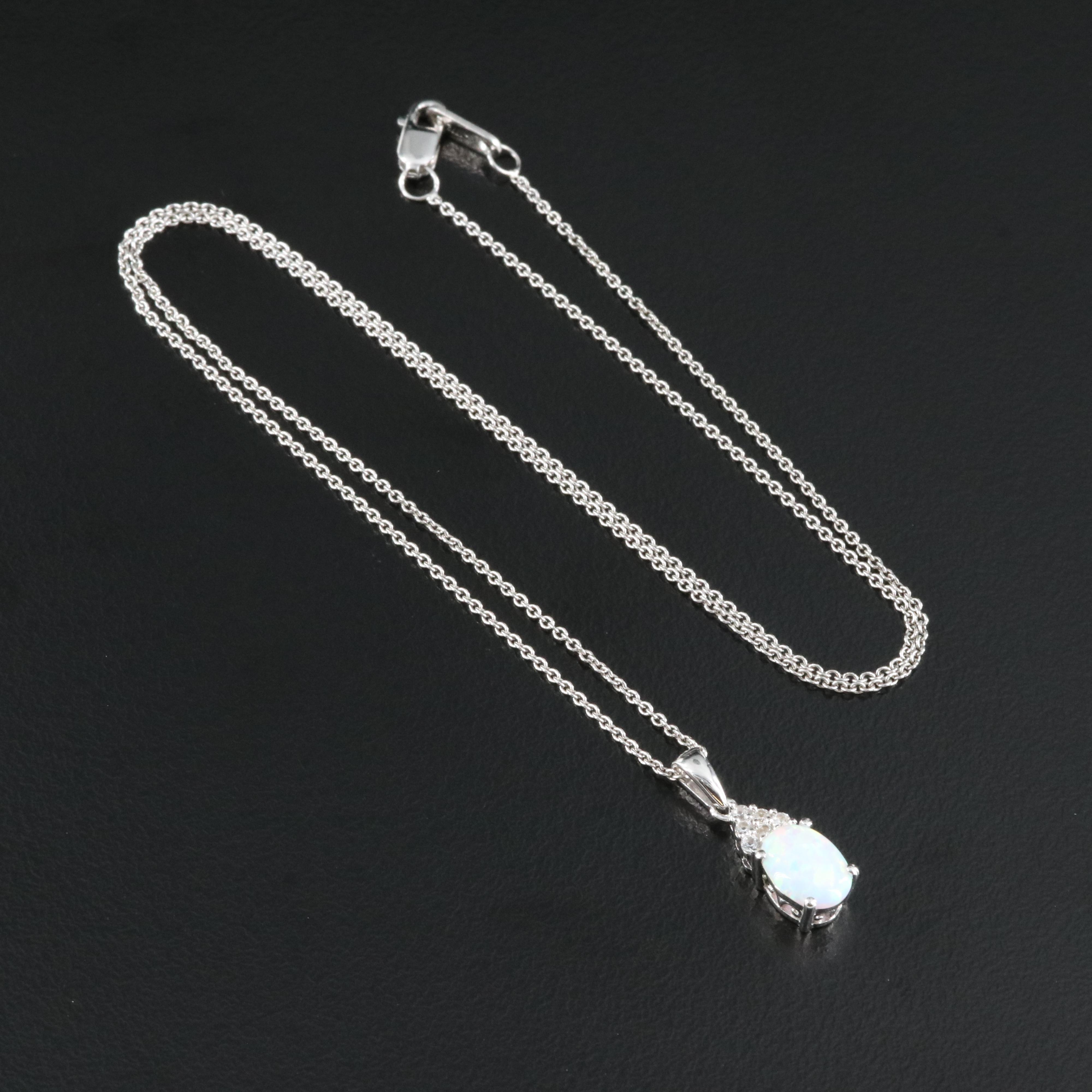 Sterling Opal and Sapphire Pendant Necklace