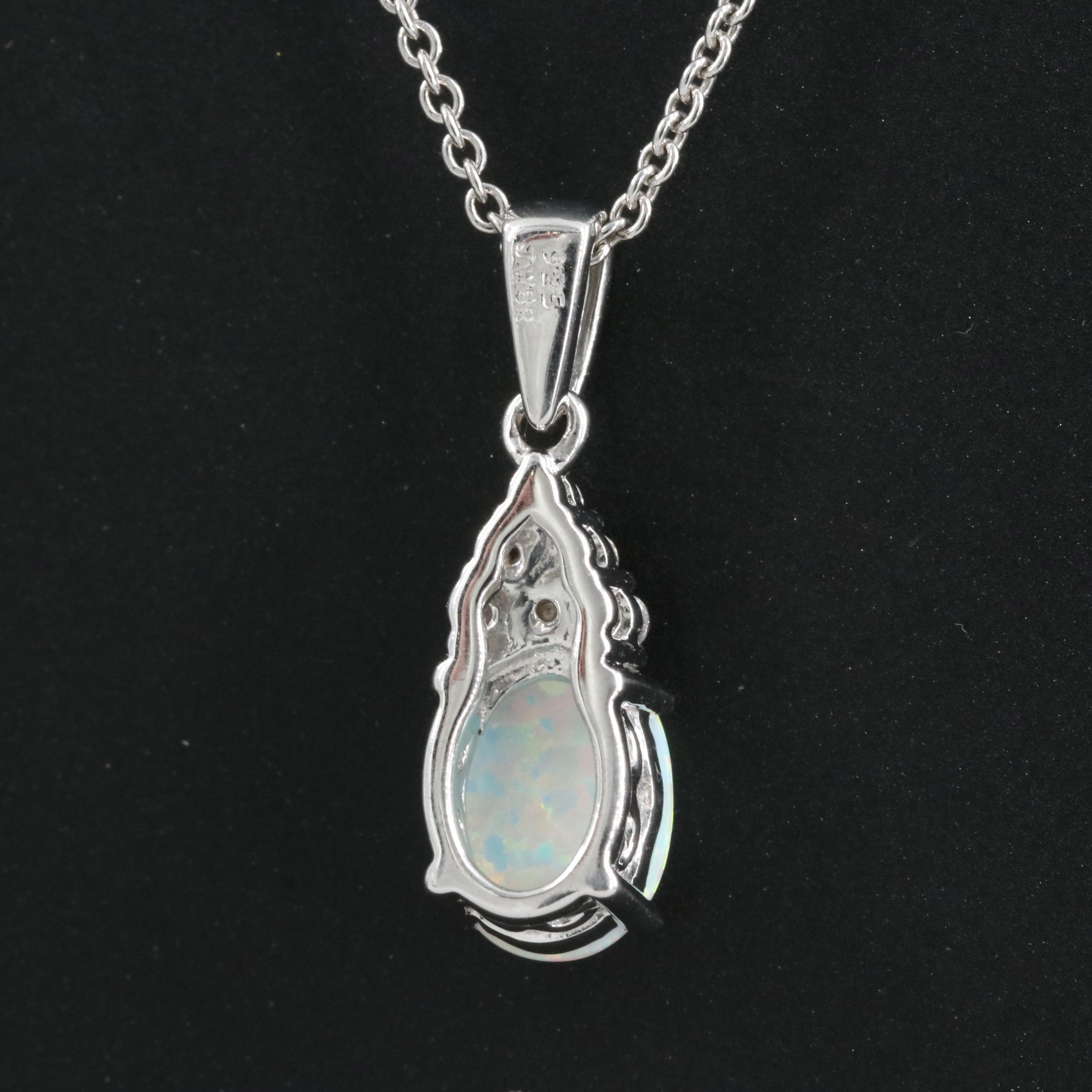 Sterling Opal and Sapphire Pendant Necklace