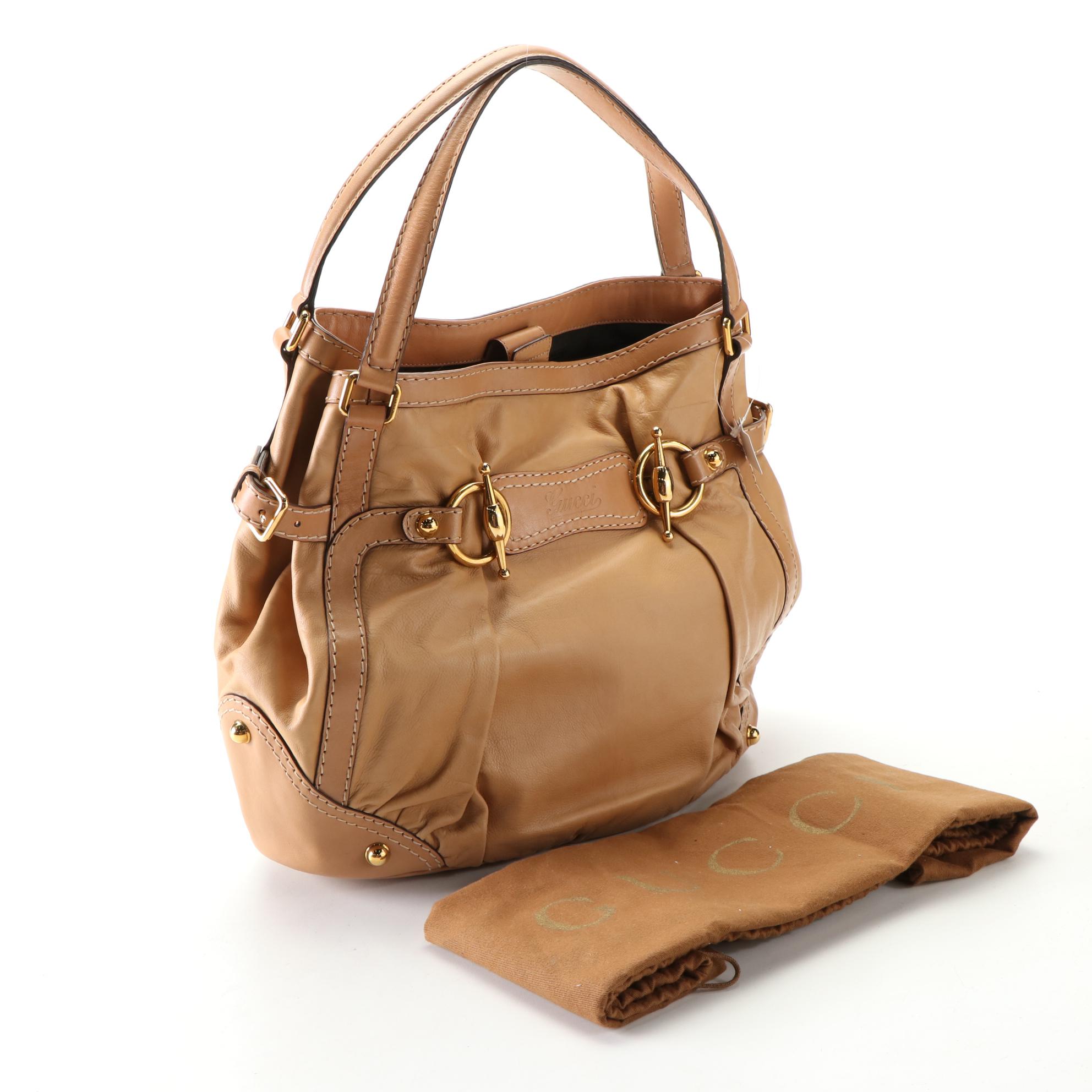 Gucci Shoulder Bag in Tan Leather with Bridle Bit Hardware