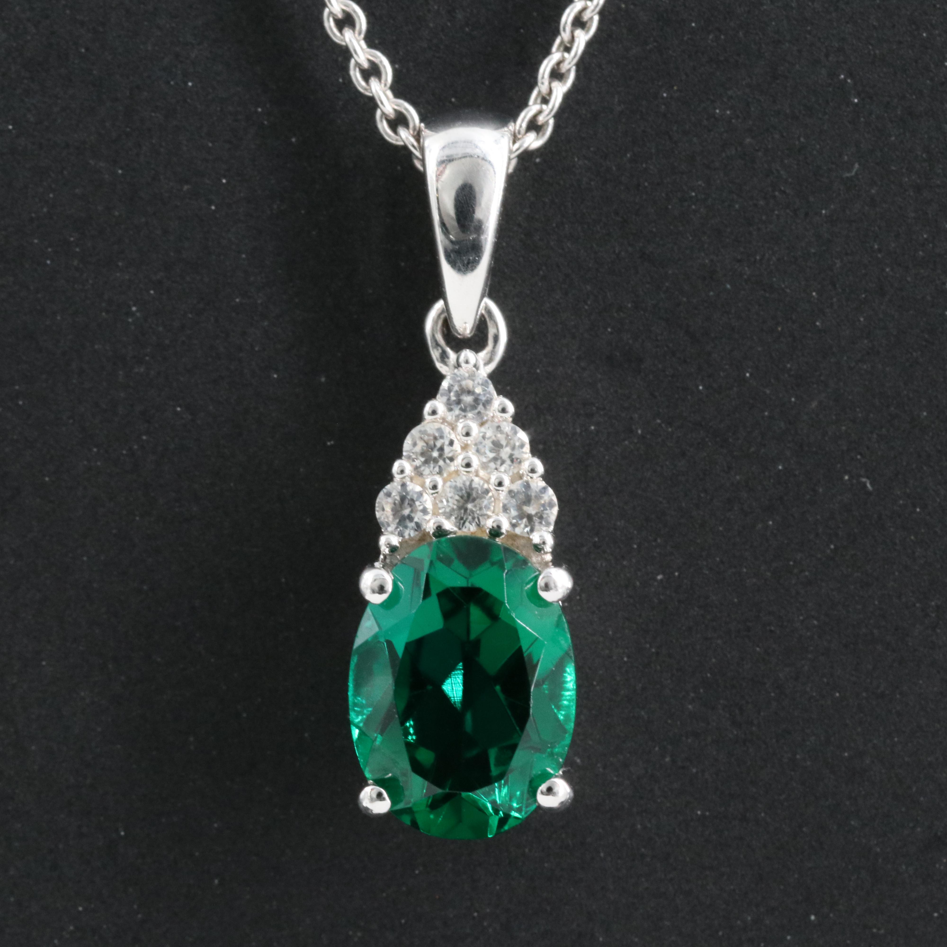 Sterling Emerald and Sapphire Pendant Necklace