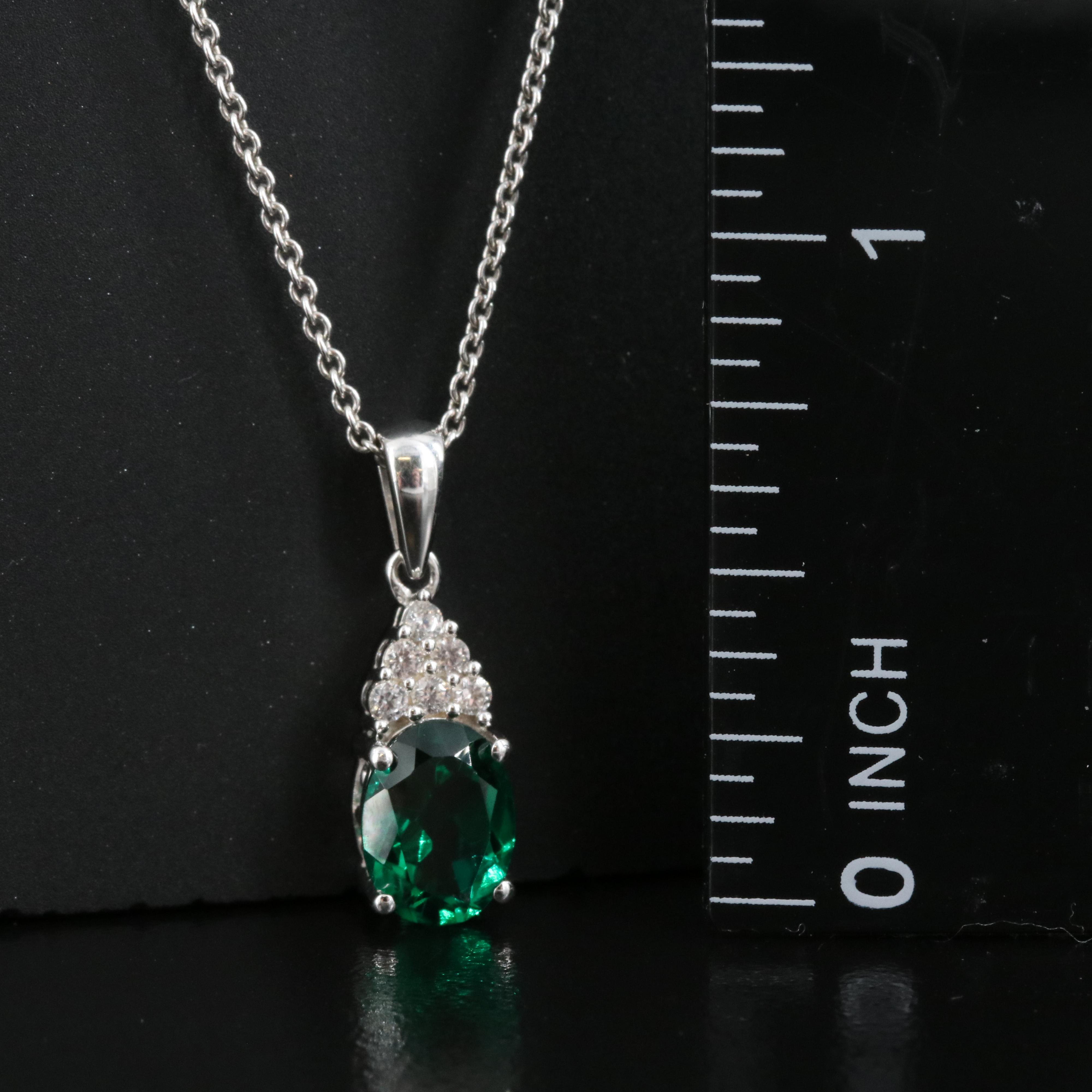 Sterling Emerald and Sapphire Pendant Necklace