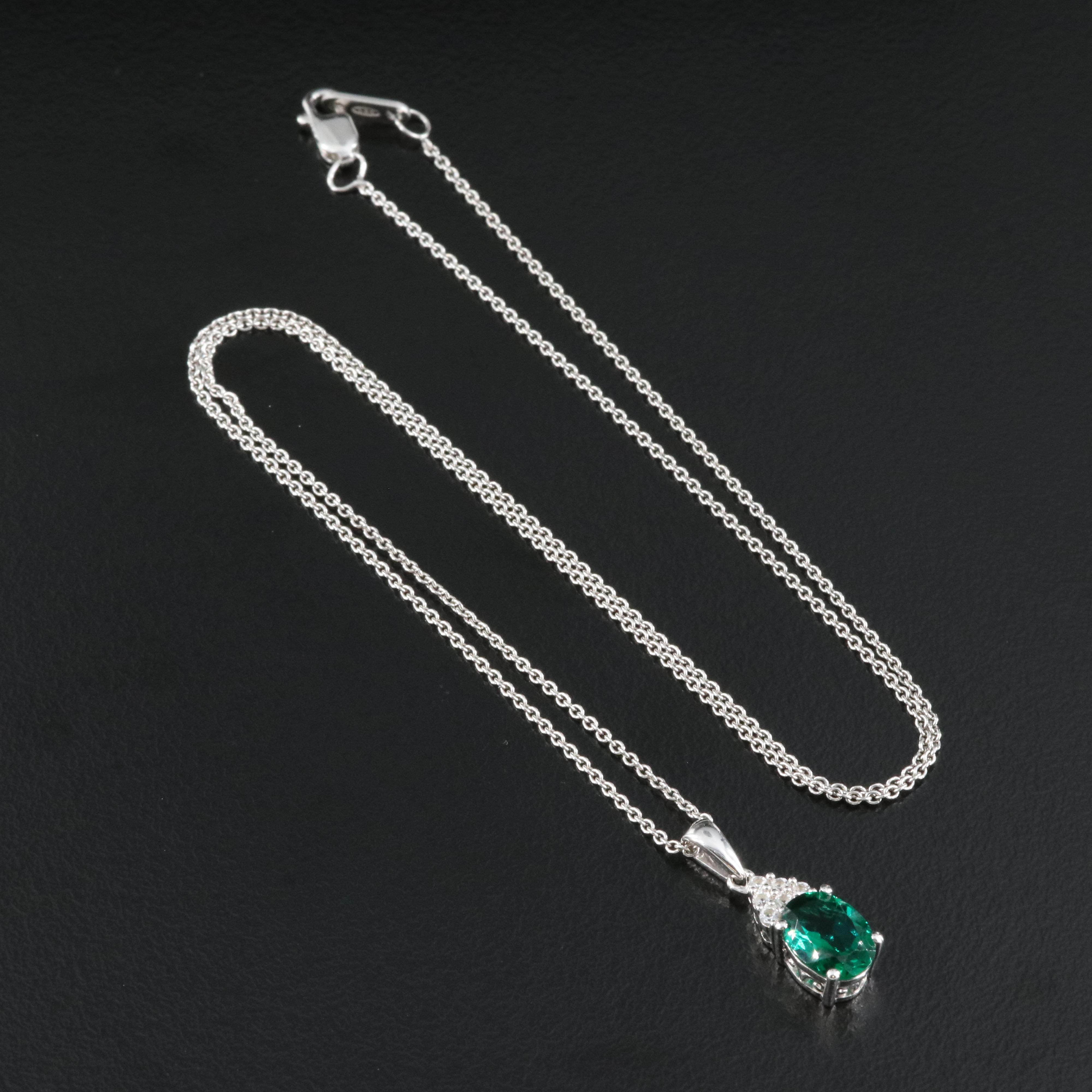 Sterling Emerald and Sapphire Pendant Necklace