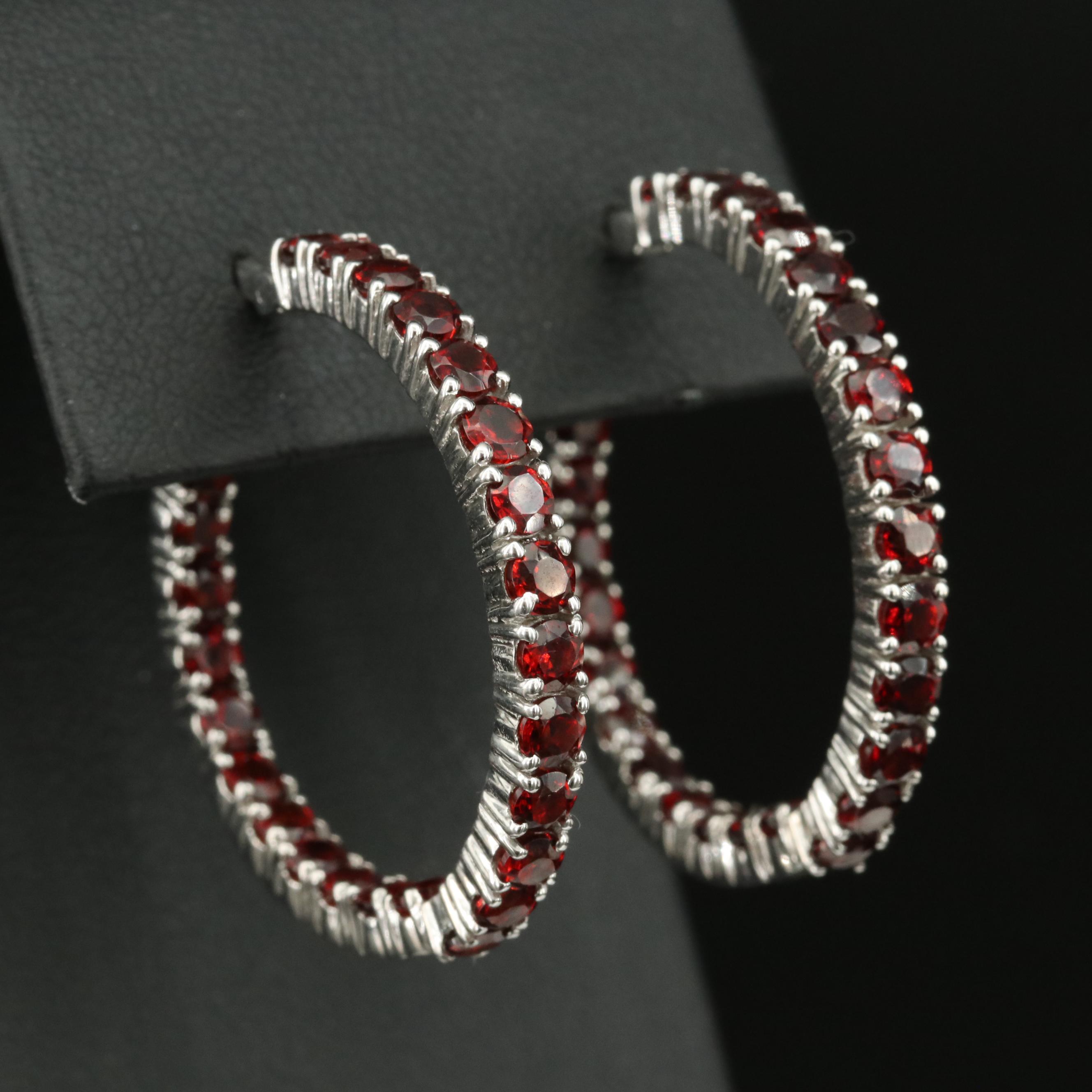Sterling Garnet Inside-Out Hoop Earrings