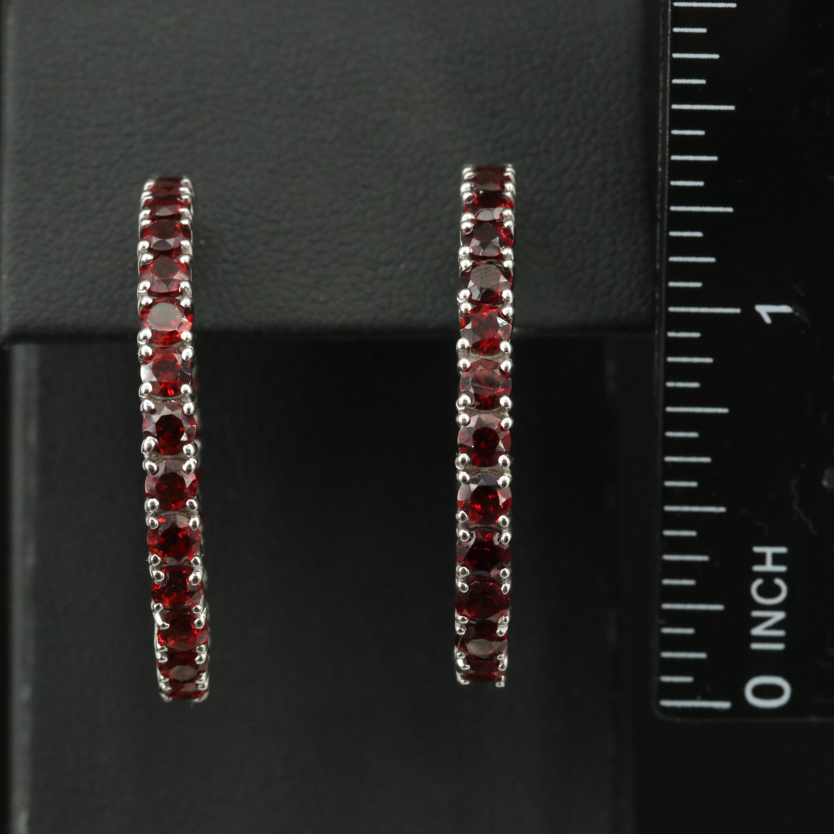Sterling Garnet Inside-Out Hoop Earrings