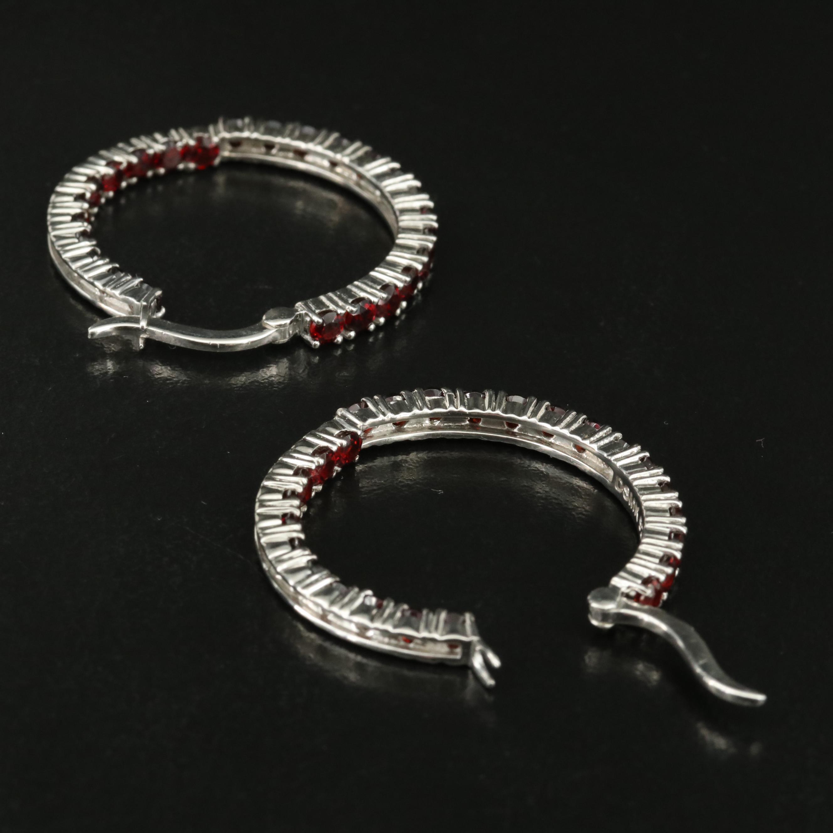 Sterling Garnet Inside-Out Hoop Earrings