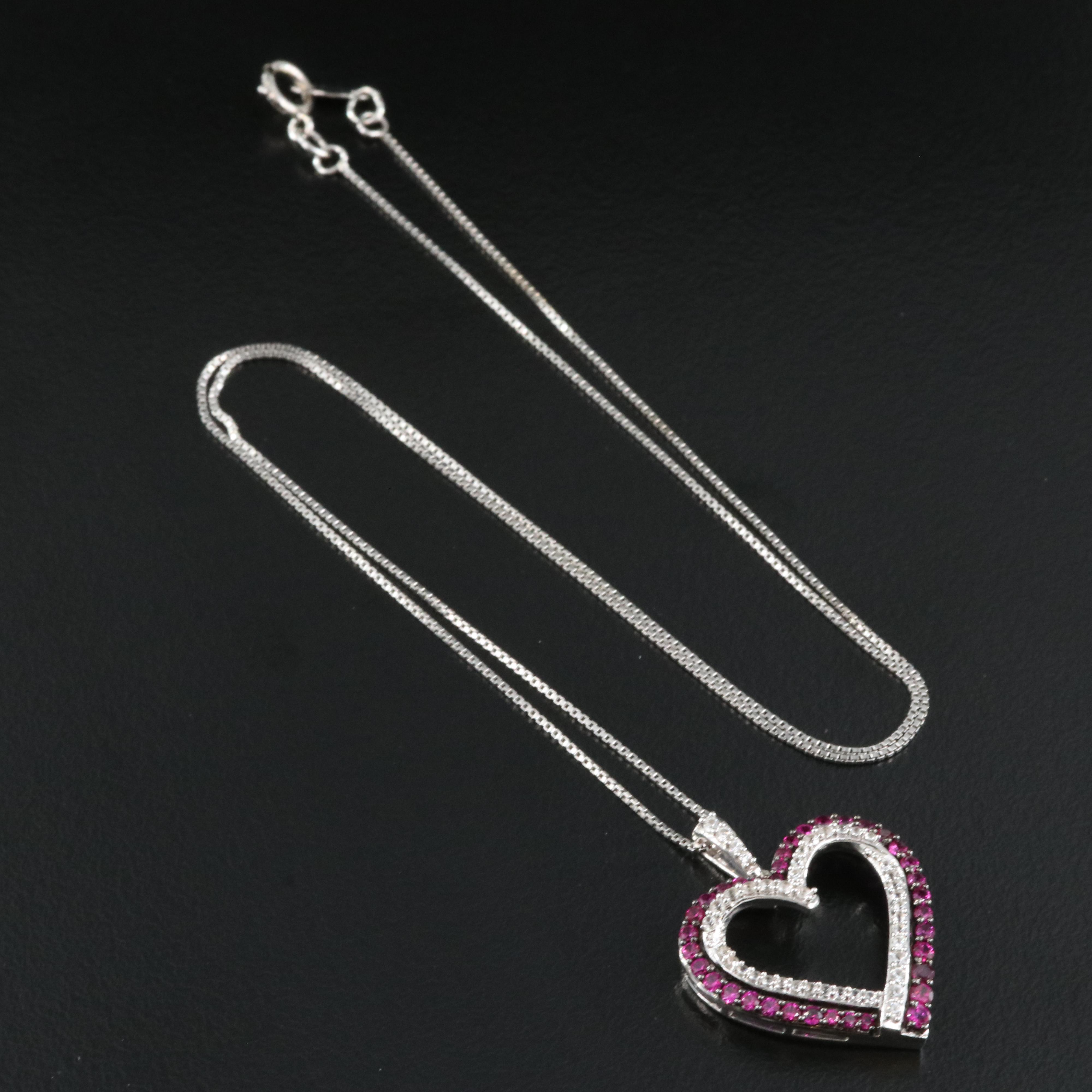 Sterling Ruby and Sapphire Heart Pendant Necklace