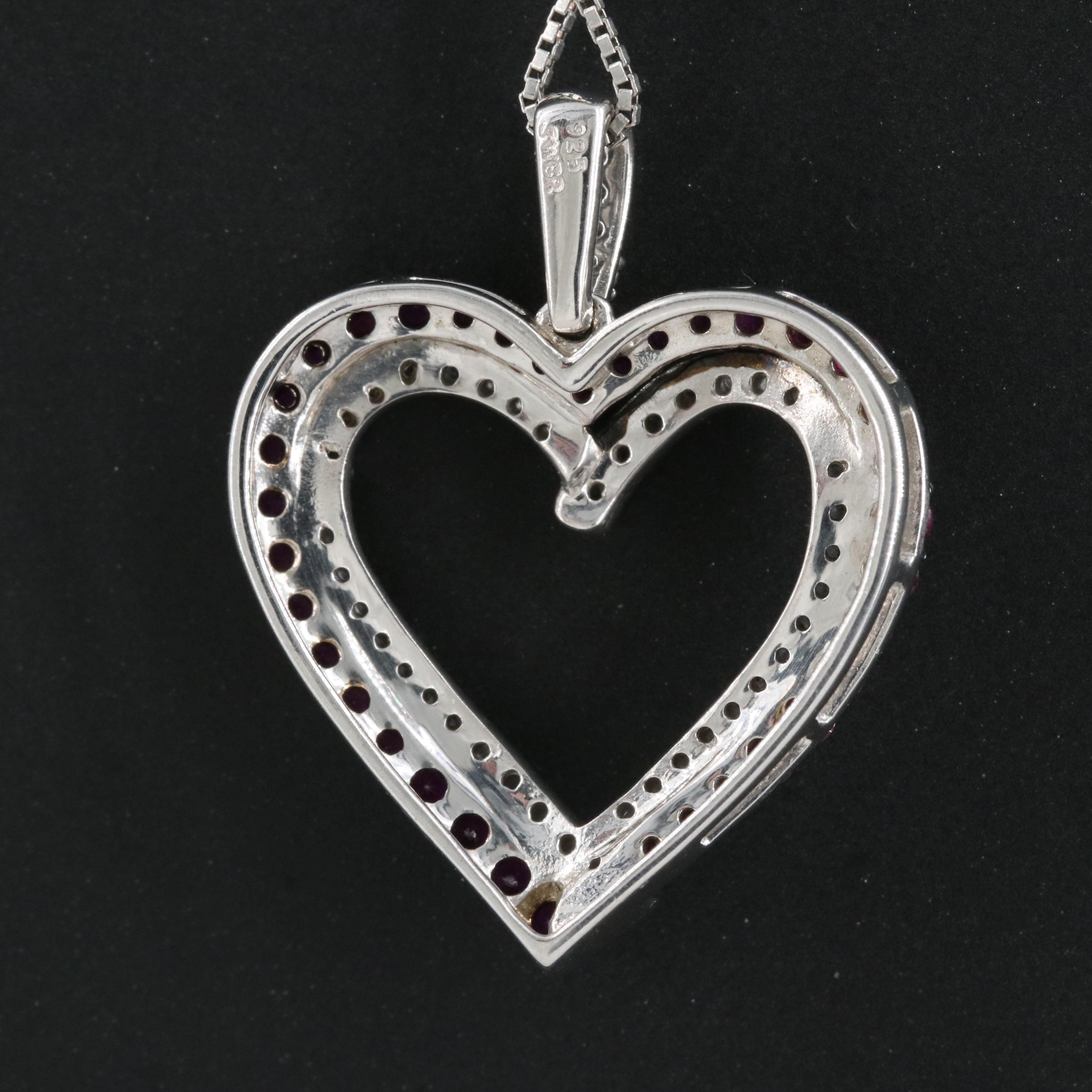 Sterling Ruby and Sapphire Heart Pendant Necklace