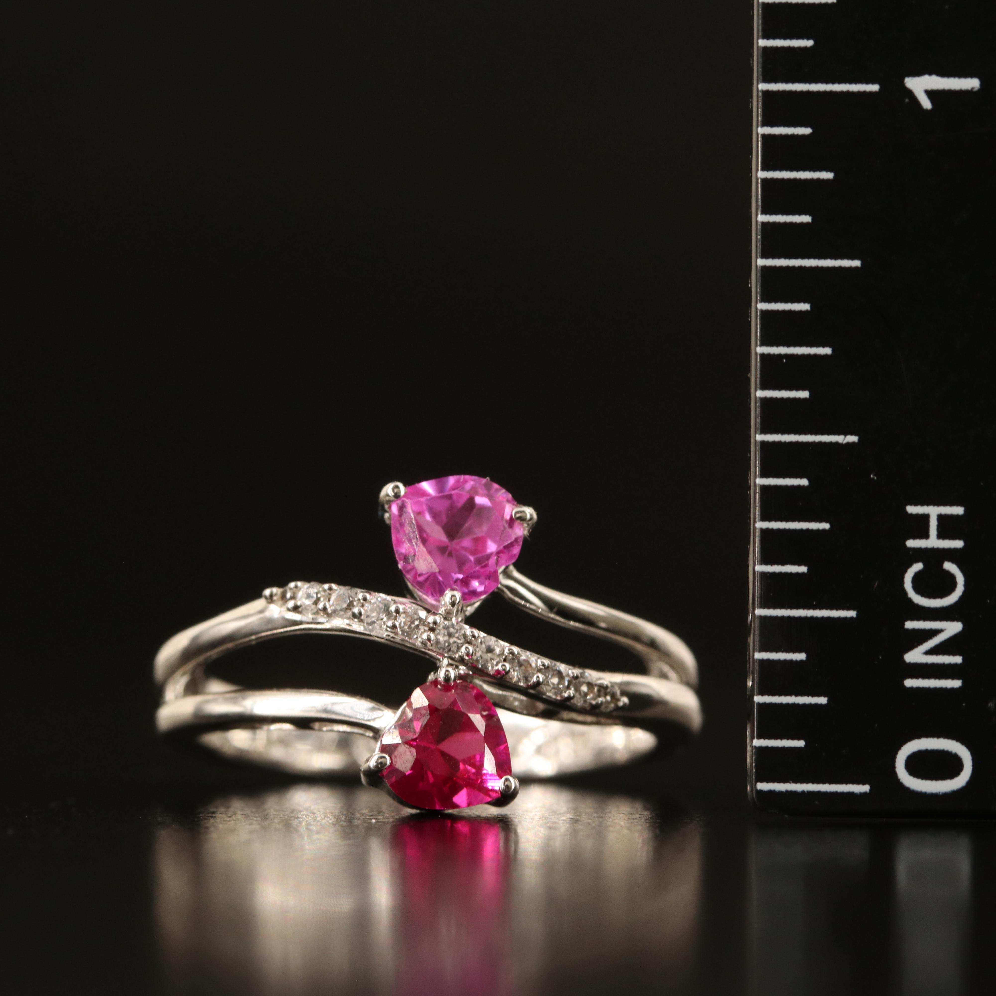 Sterling Ruby and White Sapphire Heart Toi-et-Moi Ring