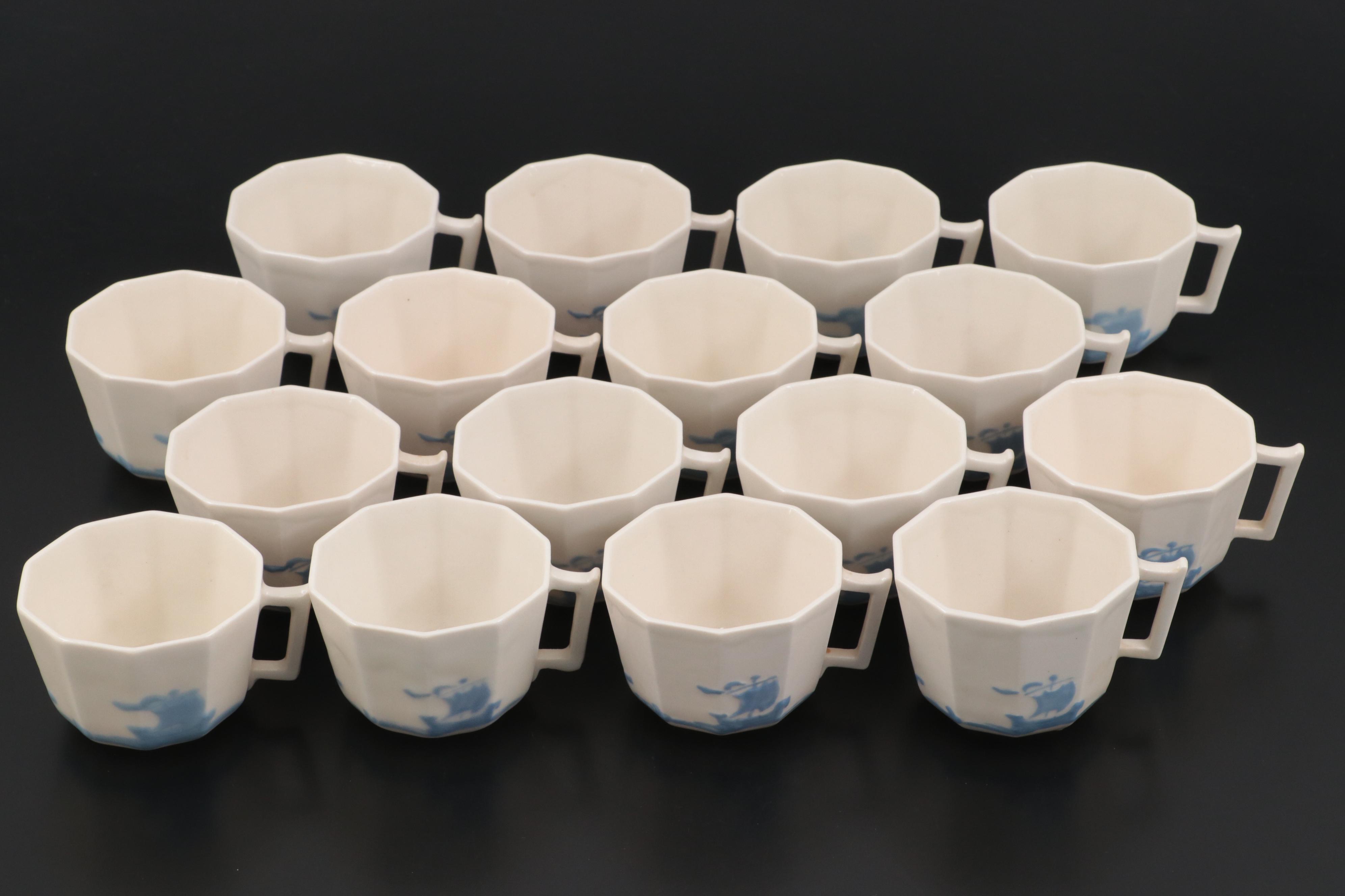 Rookwood Pottery Blue Ship Motif Ceramic Dinnerware, 1920s