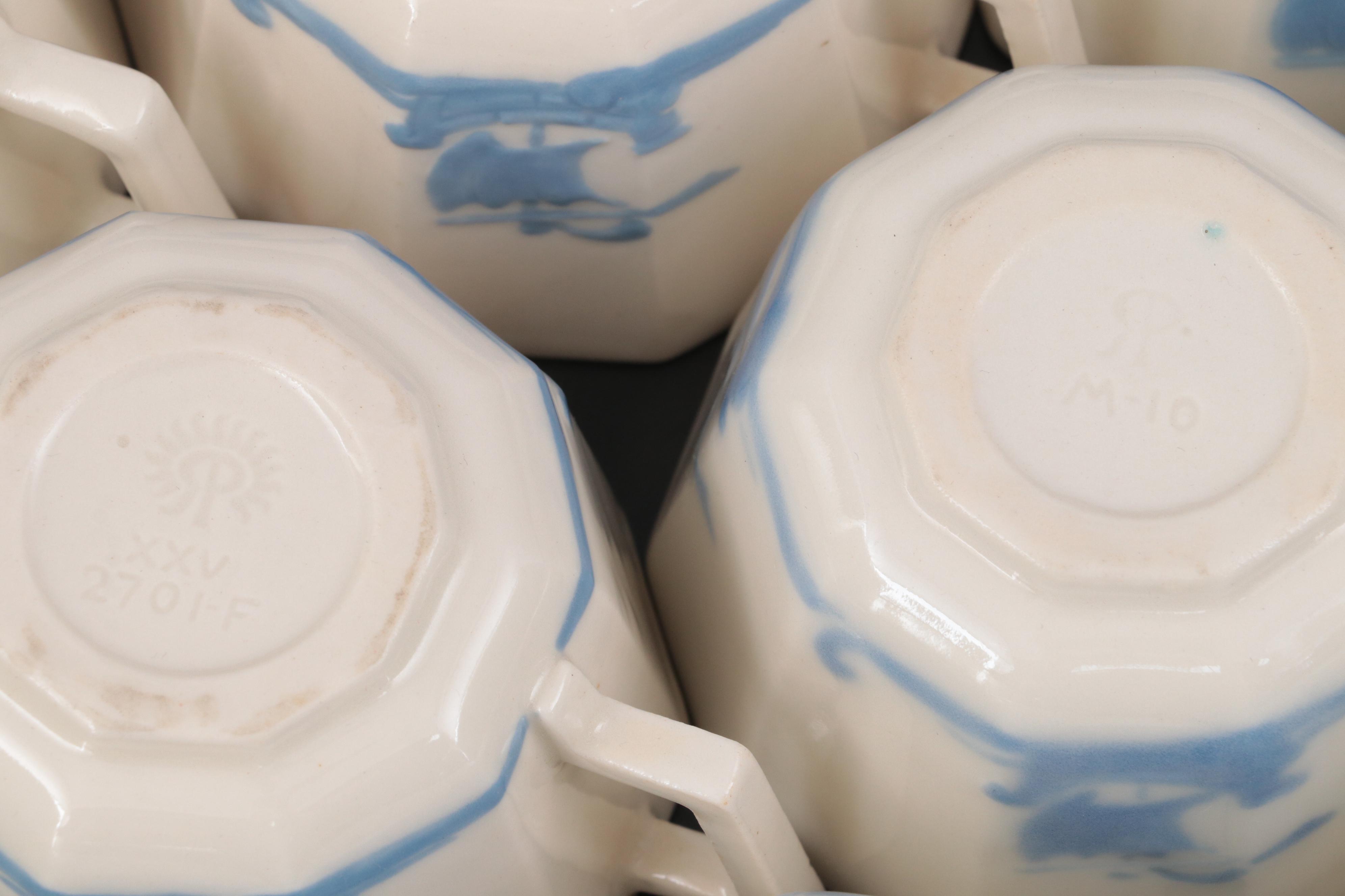 Rookwood Pottery Blue Ship Motif Ceramic Dinnerware, 1920s