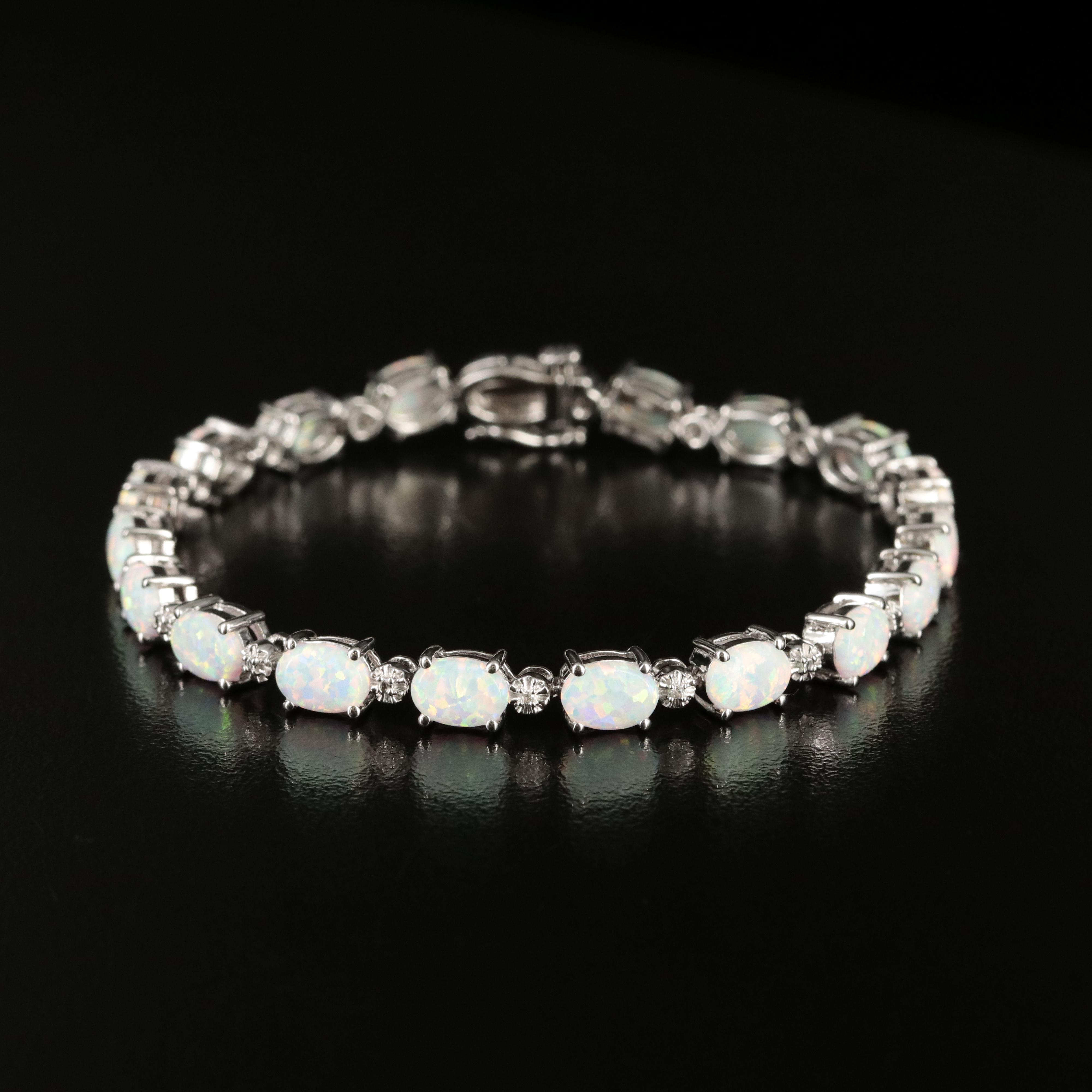 Sterling Opal and Cubic Zirconia Bracelet