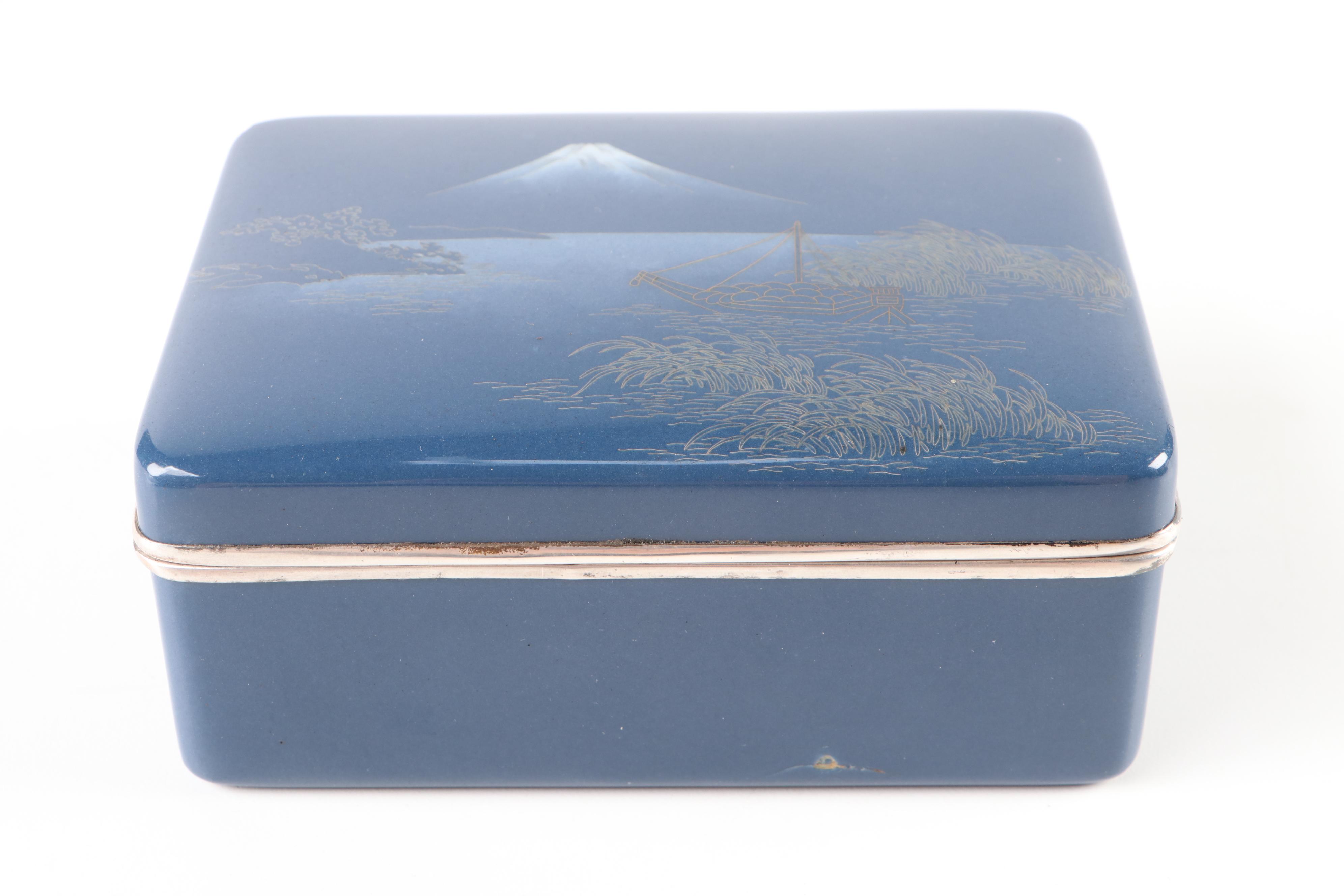 Japanese Meiji Style Sterling Silver Rim Cloisonné Enamel Box