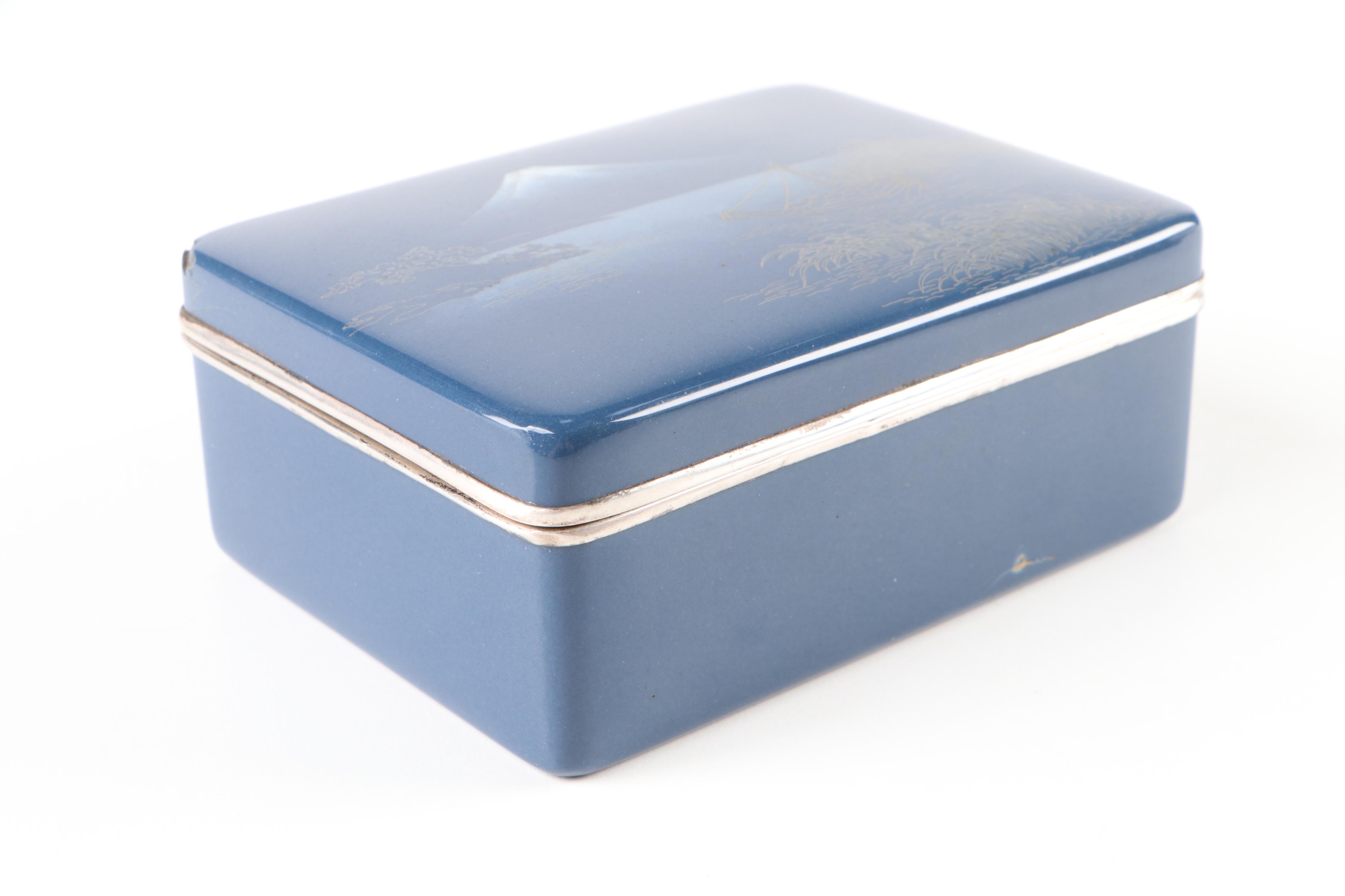 Japanese Meiji Style Sterling Silver Rim Cloisonné Enamel Box