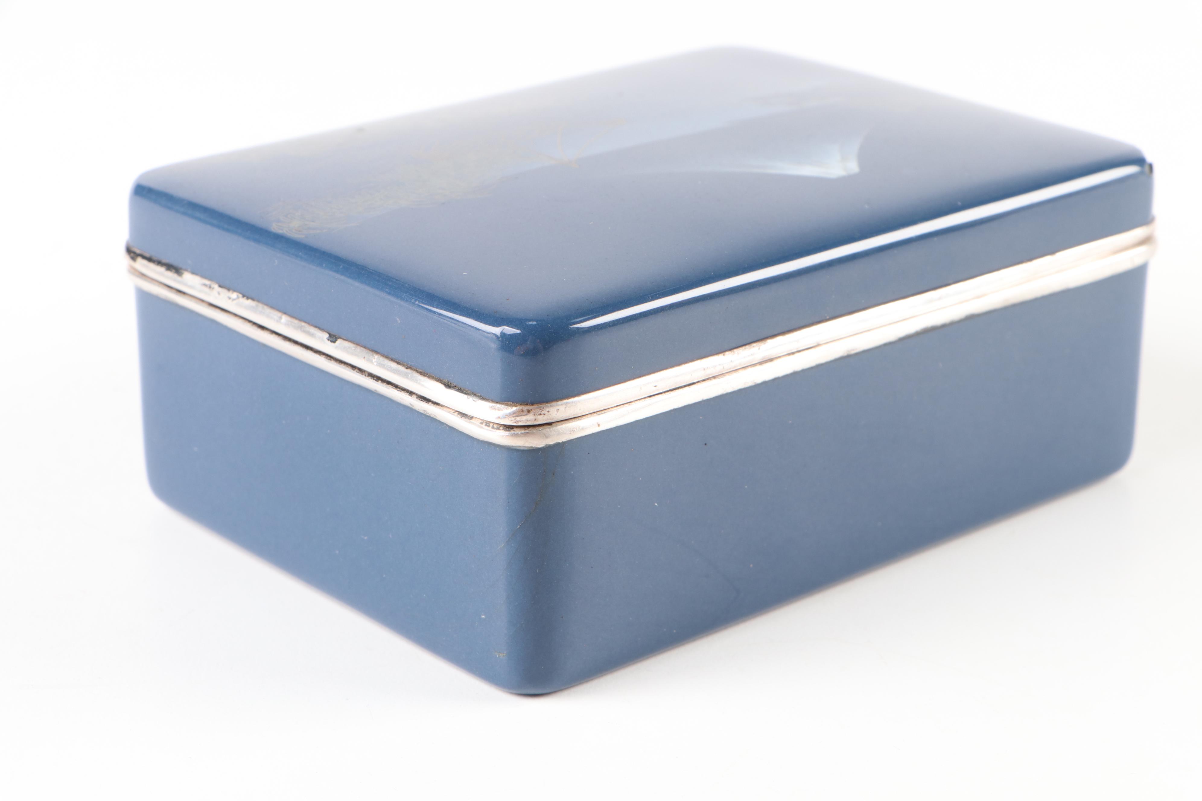 Japanese Meiji Style Sterling Silver Rim Cloisonné Enamel Box