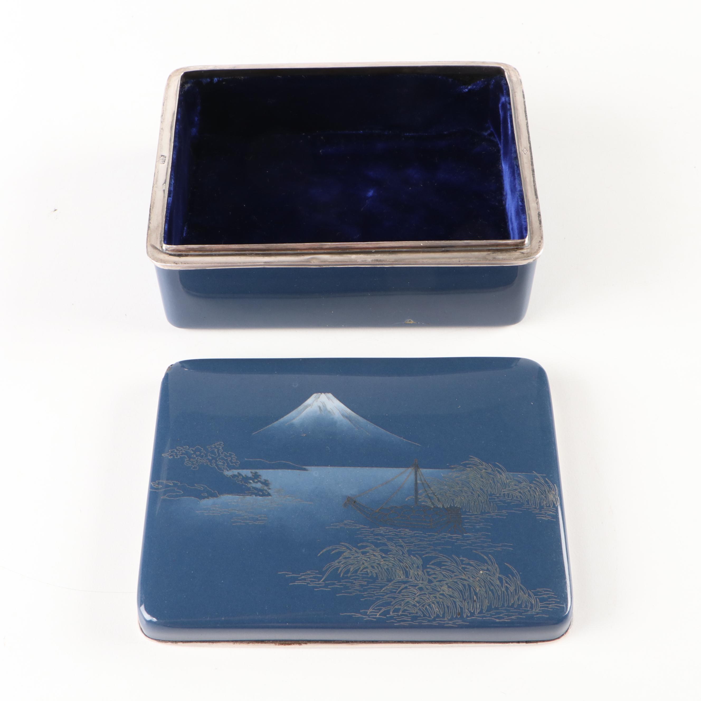 Japanese Meiji Style Sterling Silver Rim Cloisonné Enamel Box