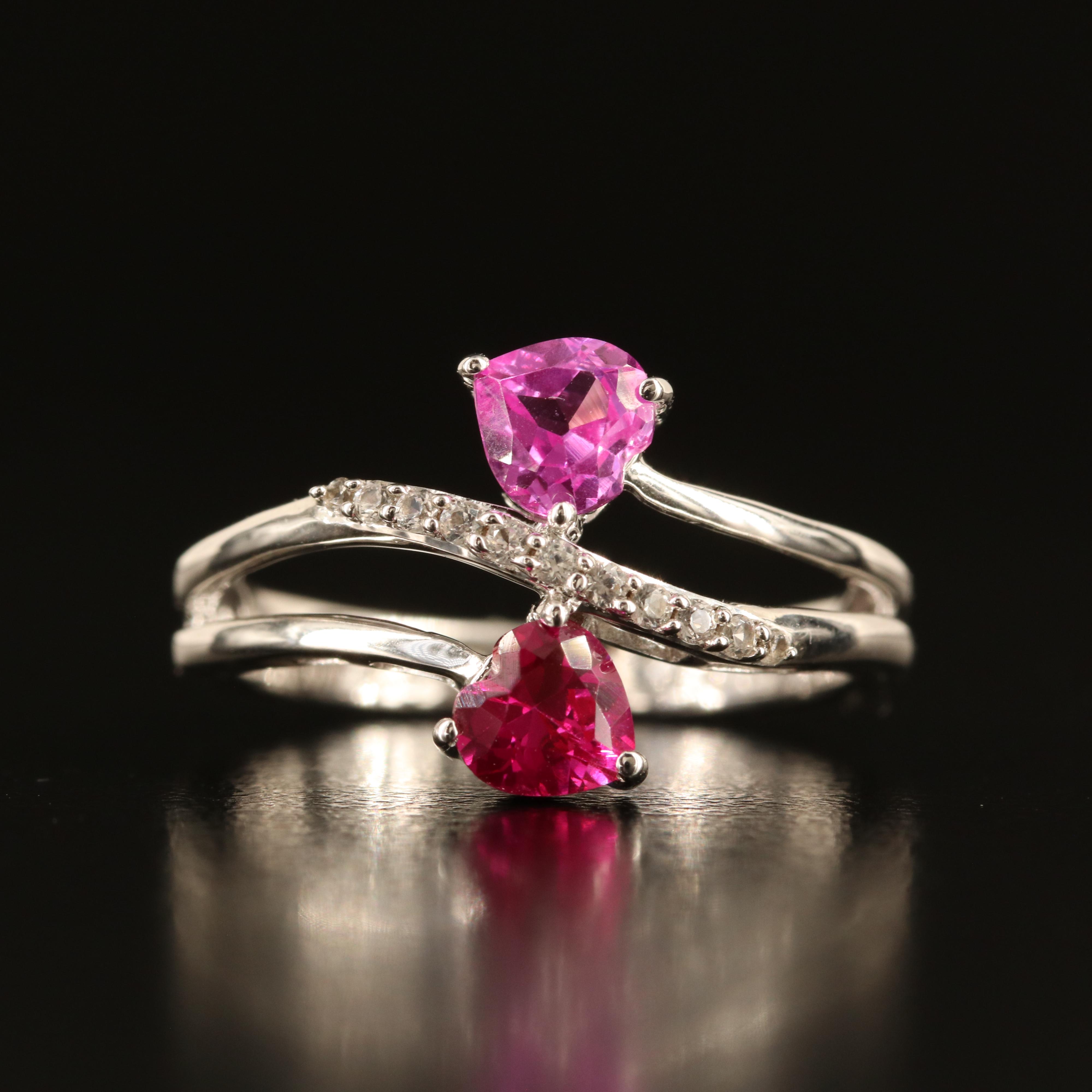Sterling Ruby and White Sapphire Heart Toi-et-Moi Ring