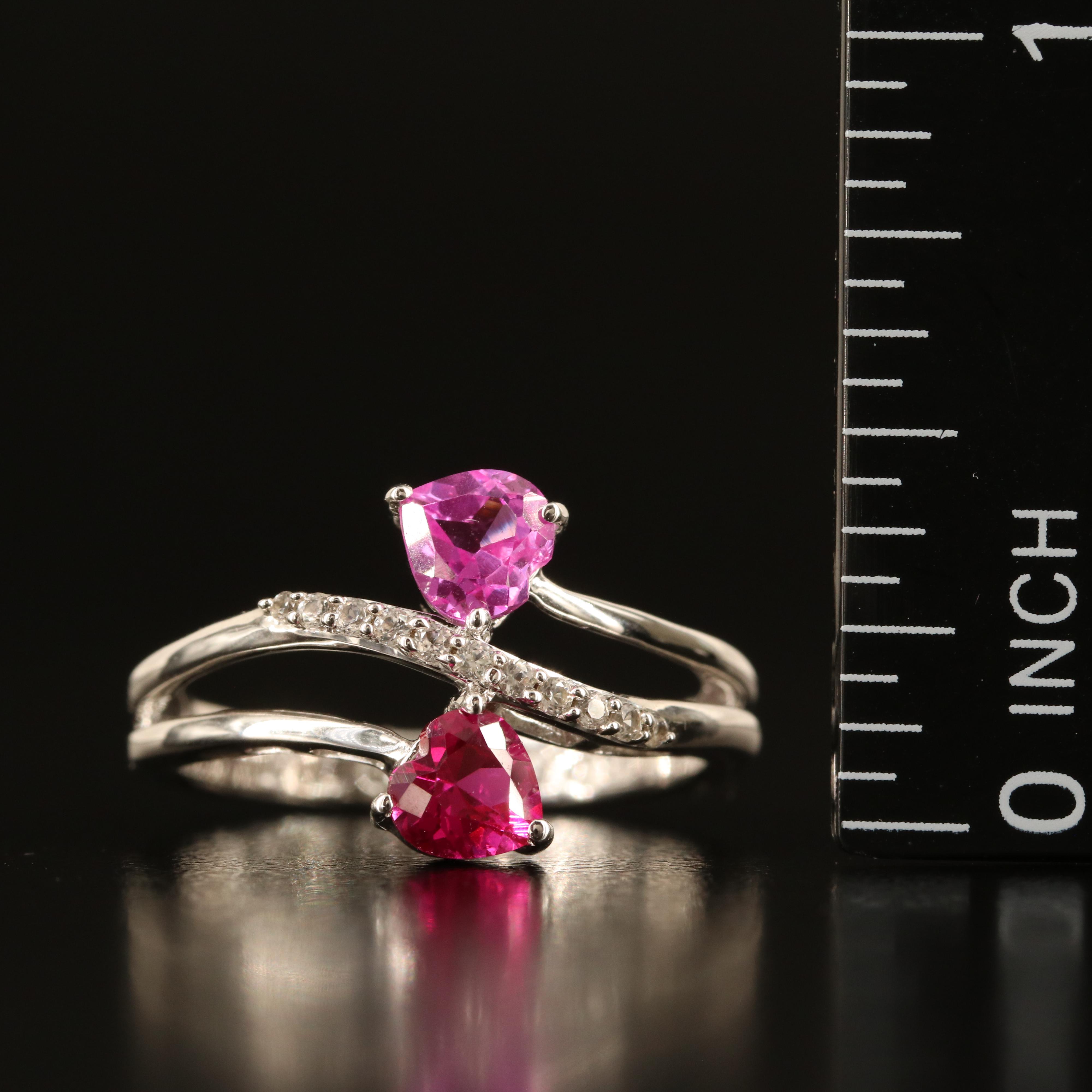 Sterling Ruby and White Sapphire Heart Toi-et-Moi Ring