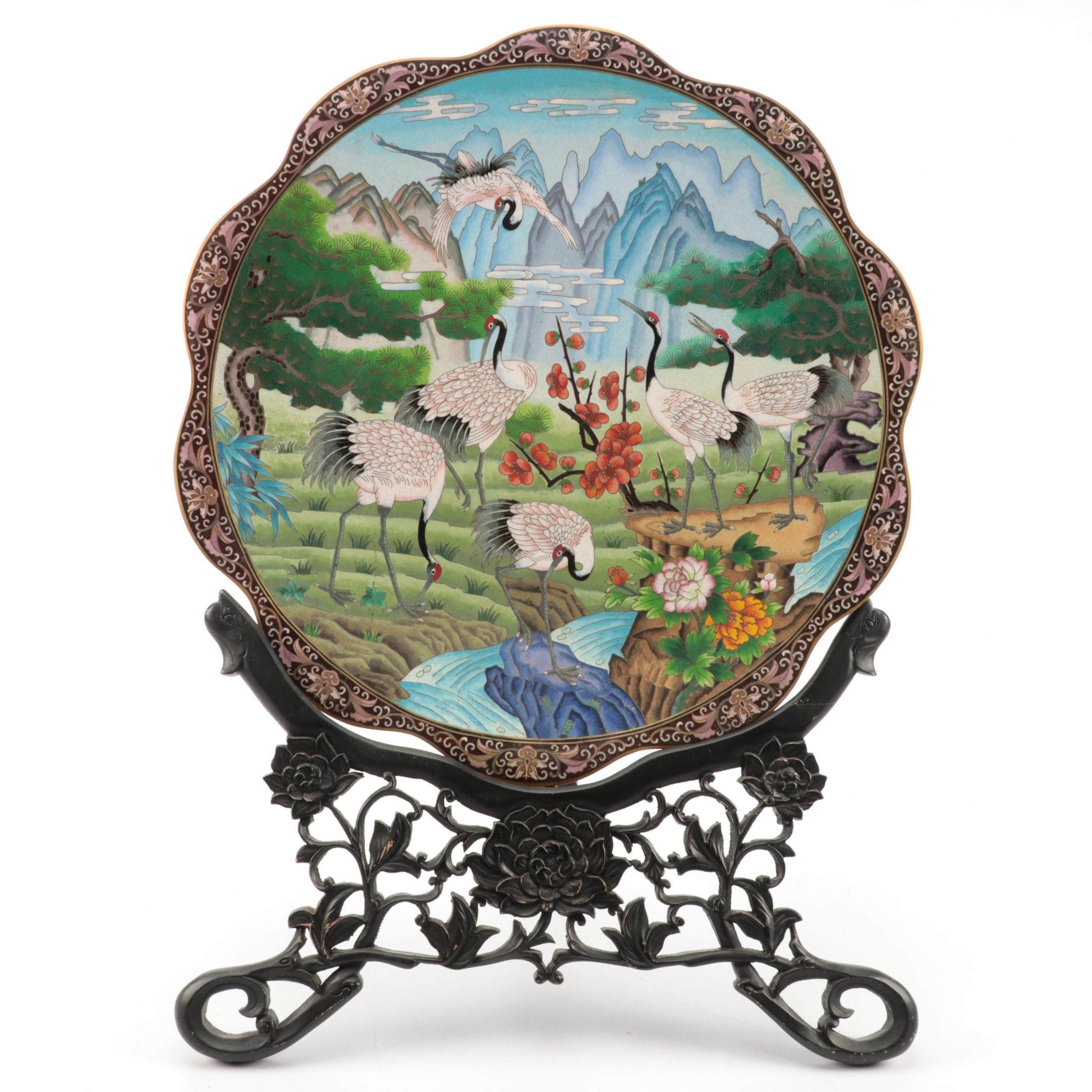 Chinese Cloisonné Plate on Stand