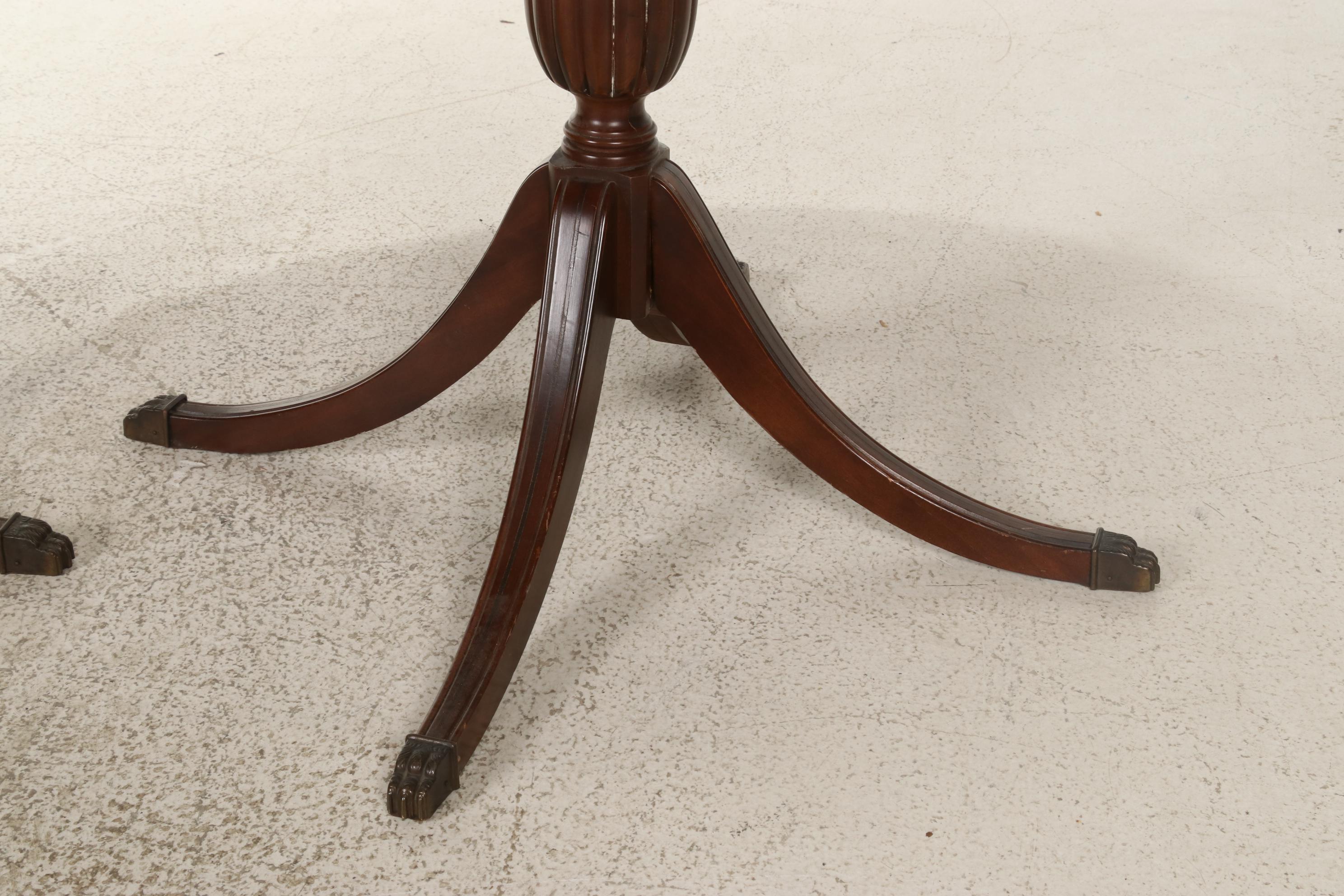 Pair of Regency Style Mahogany Drum Tables with Glass Tops, Mid to Late 20th C