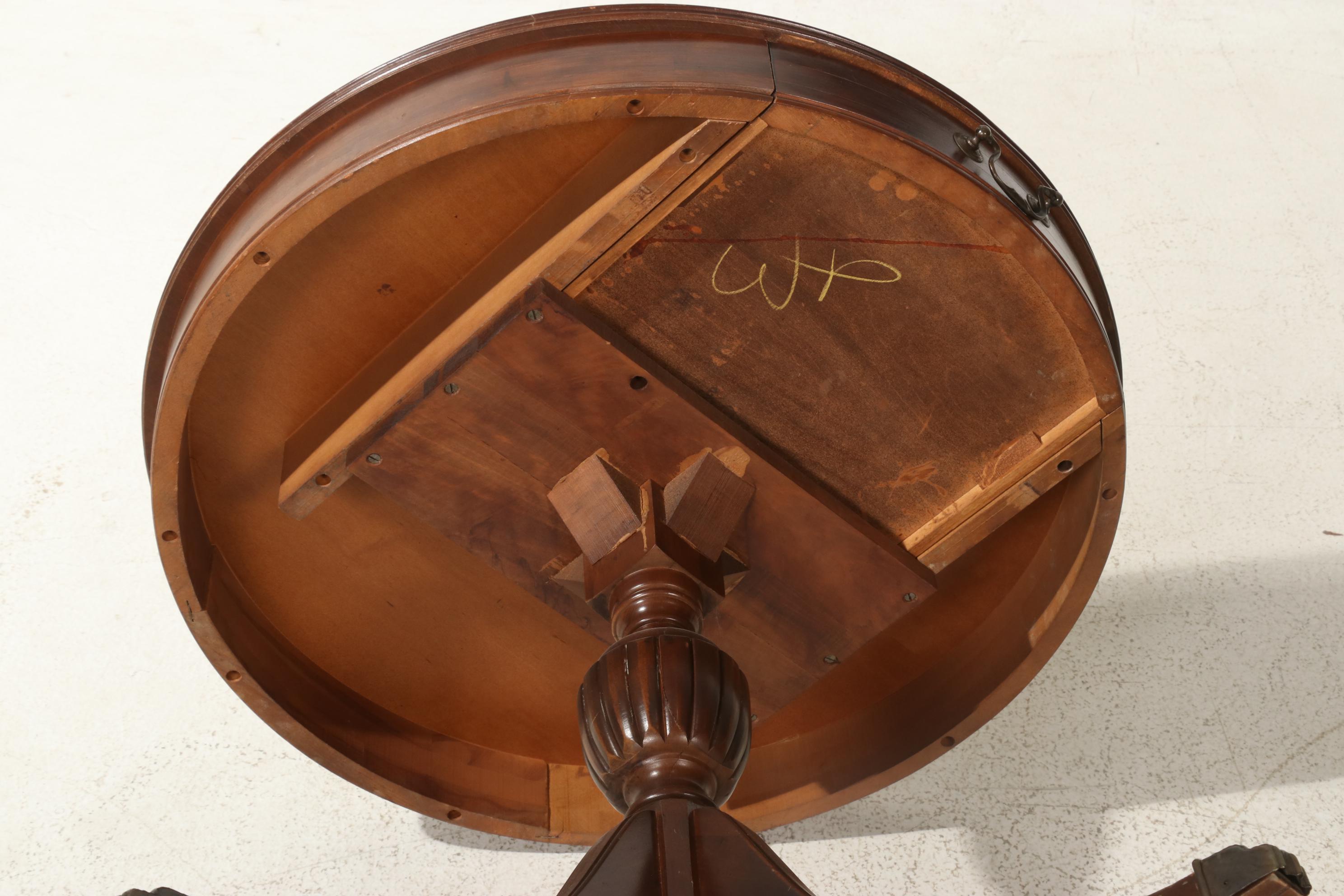 Pair of Regency Style Mahogany Drum Tables with Glass Tops, Mid to Late 20th C