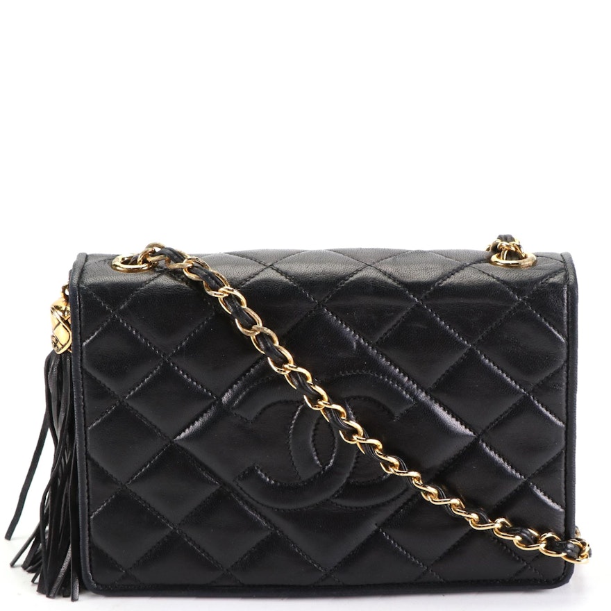 Chanel CC Tassel Shoulder Bag in Quilted Lambskin Leather with Box