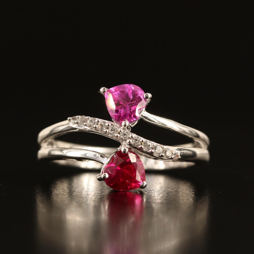 Sterling Ruby and White Sapphire Heart Toi-et-Moi Ring