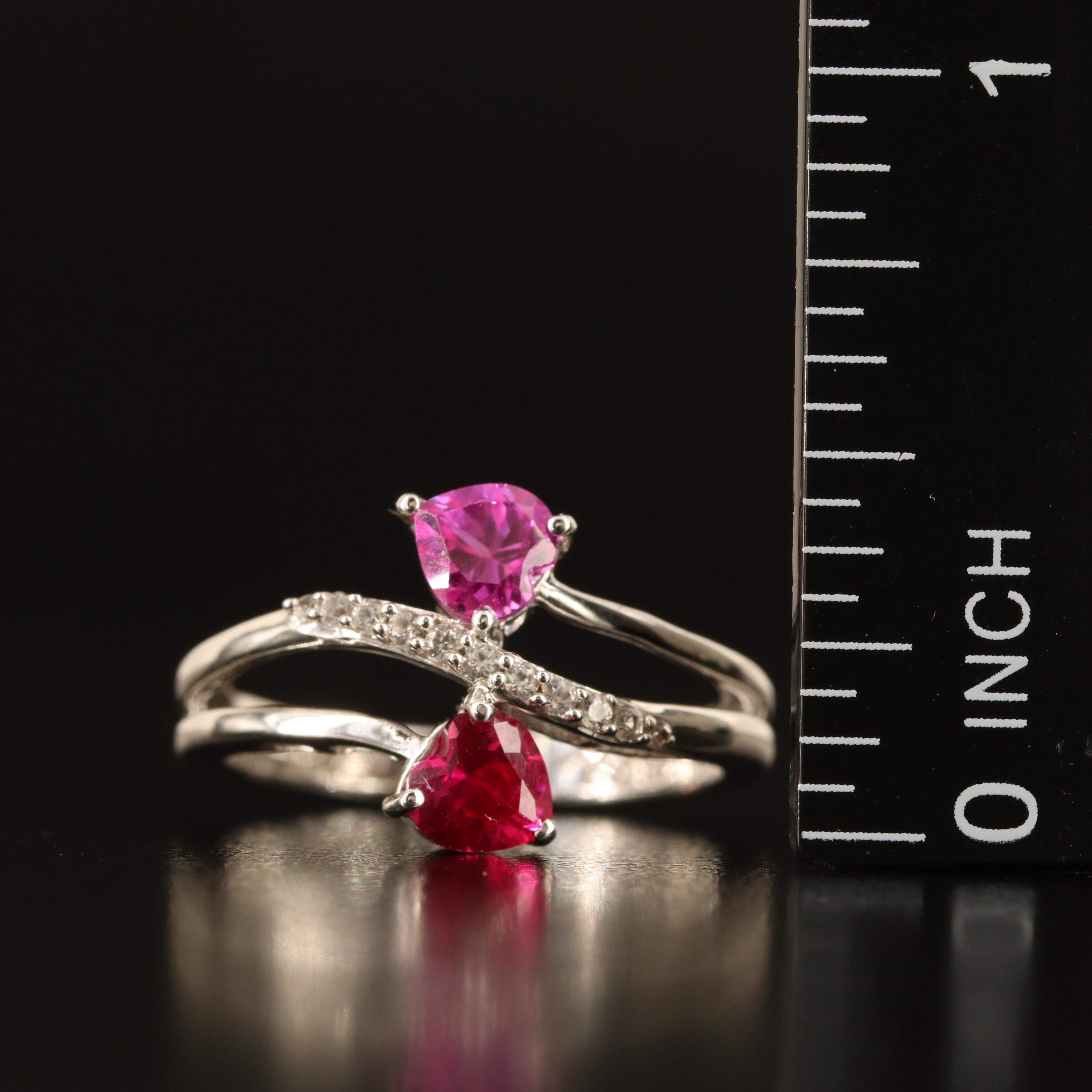 Sterling Ruby and White Sapphire Heart Toi-et-Moi Ring