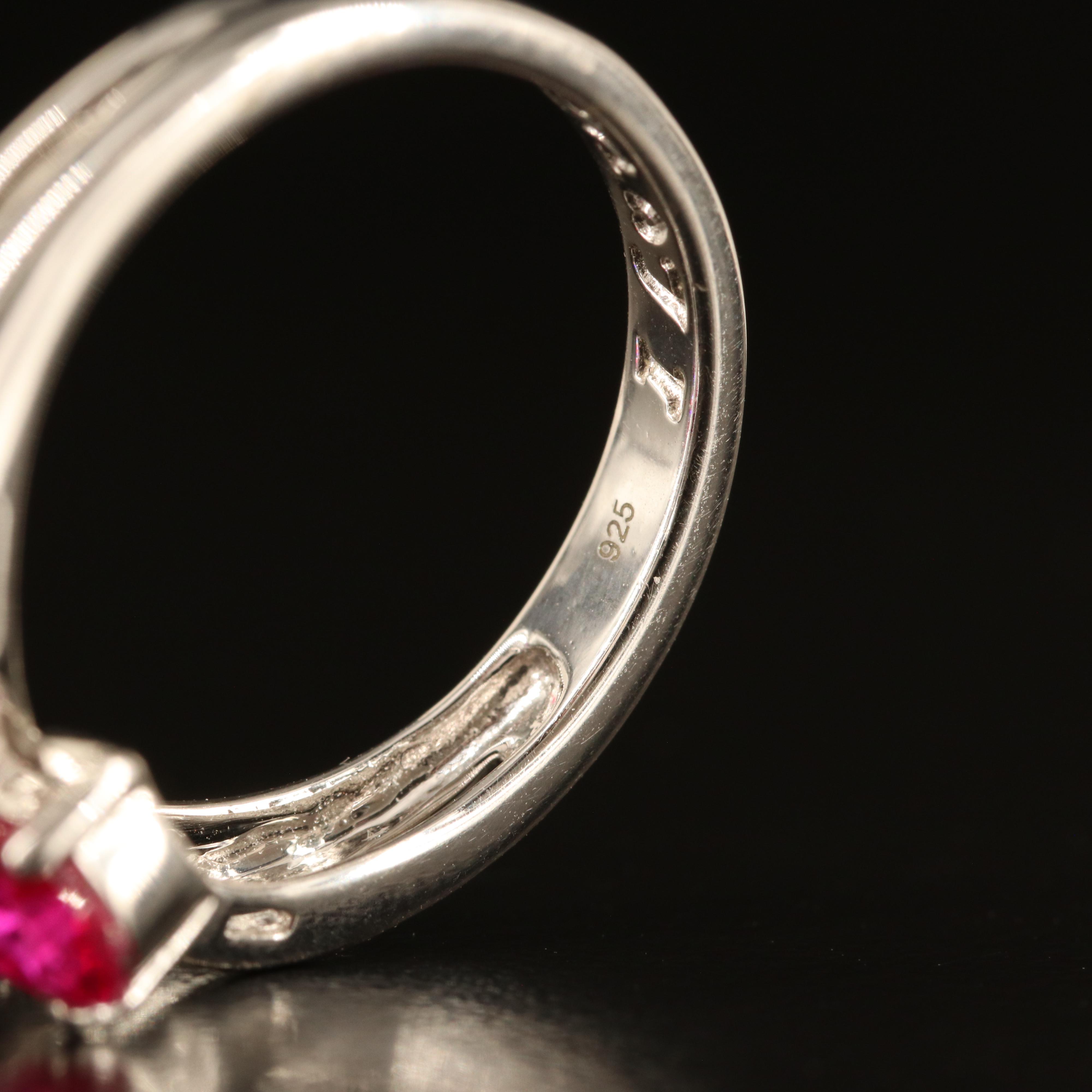 Sterling Ruby and White Sapphire Heart Toi-et-Moi Ring