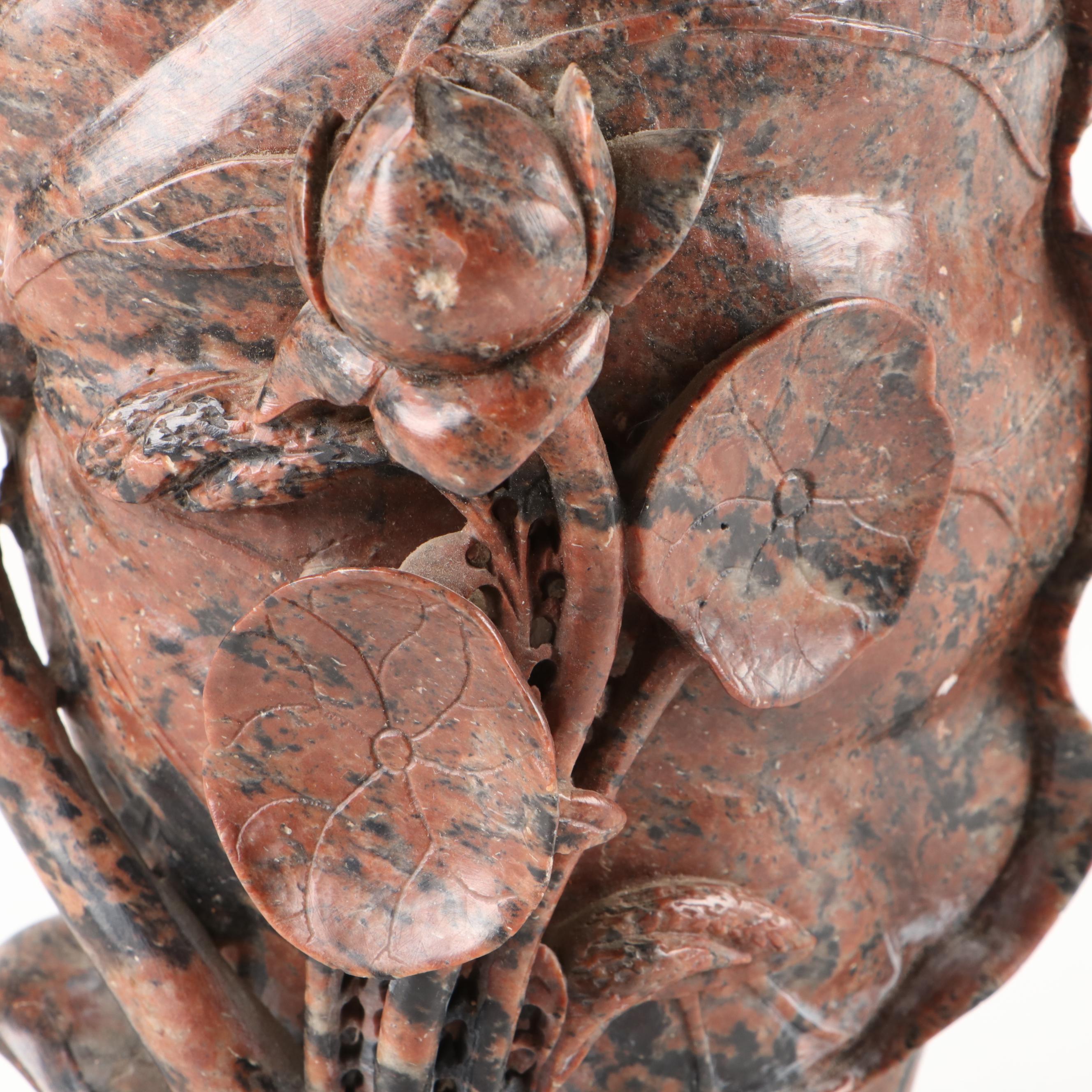 Chinese Carved Soapstone Lotus Flower Pond Motif Vase