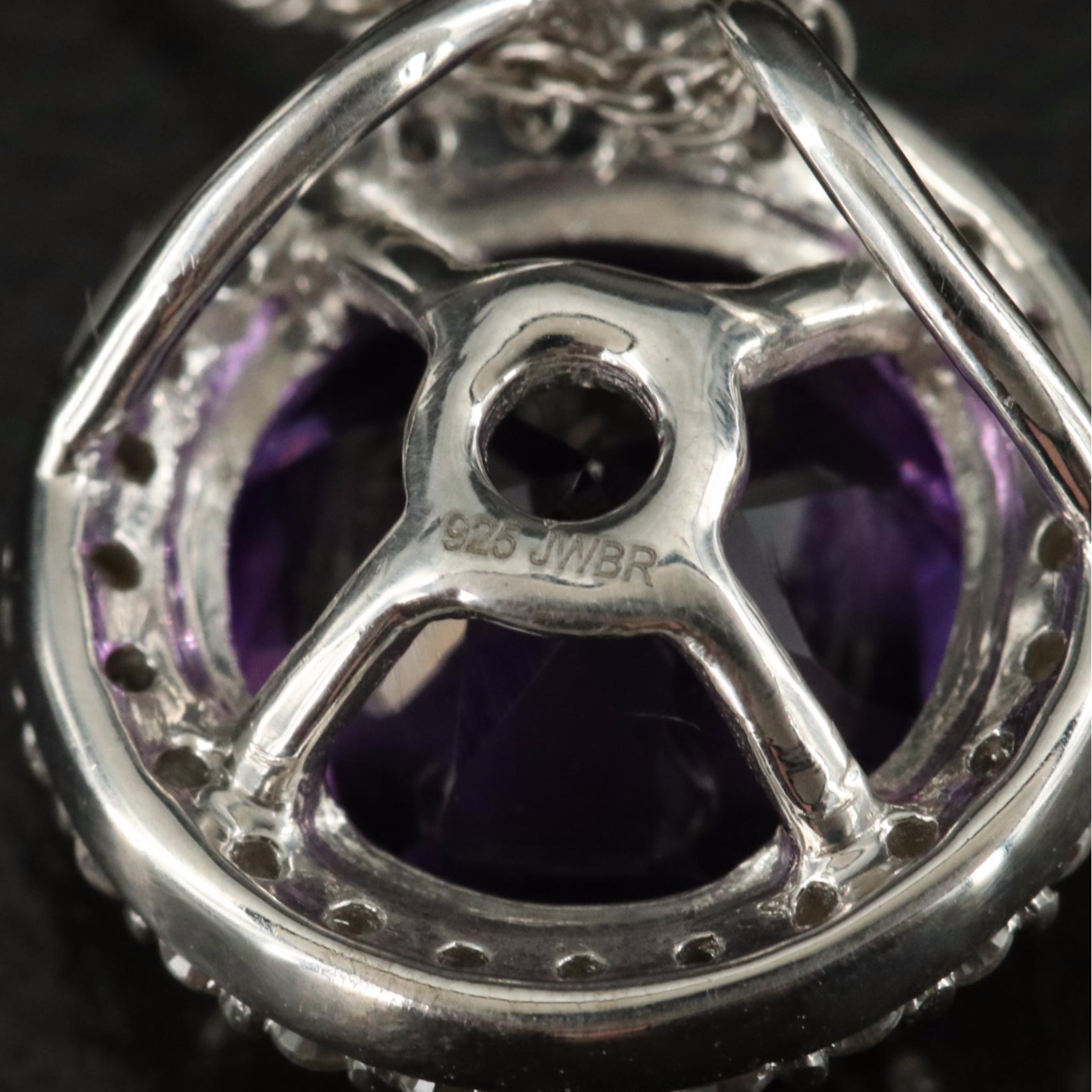 Sterling Amethyst and Sapphire Halo Pendant Necklace