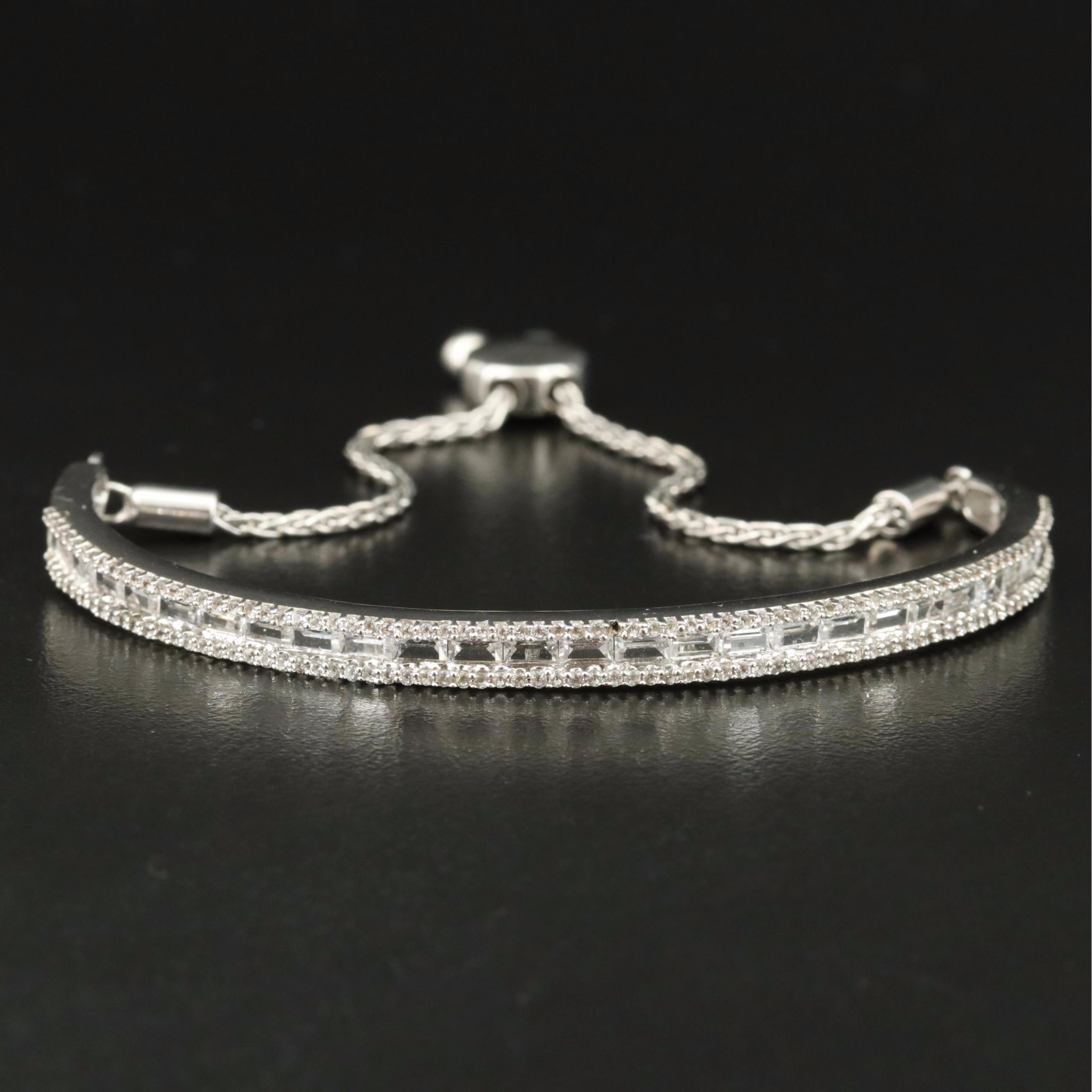 Sterling Sapphire Curved Bar Bolo Bracelet