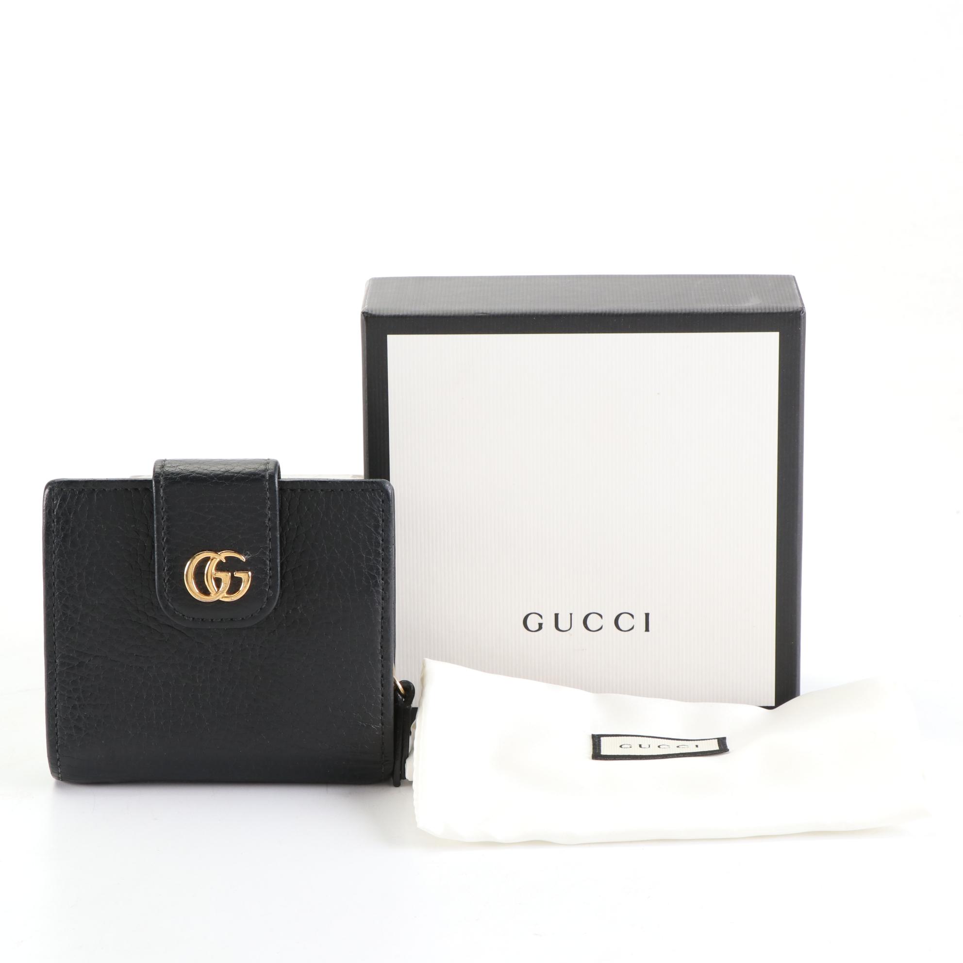 Gucci GG Flap Bifold Wallet in Grain Leather with Box