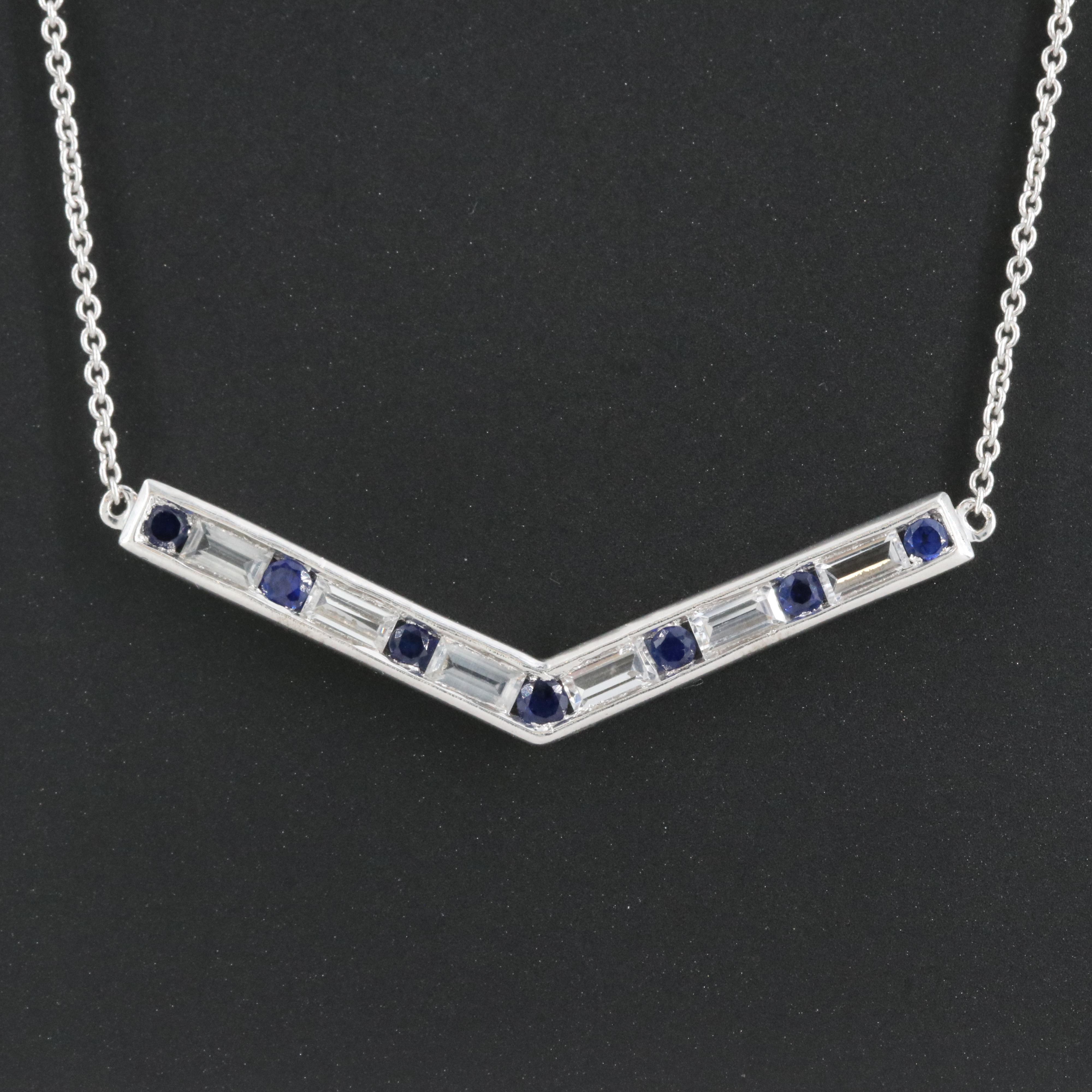 Sterling Blue and White Sapphire Chevron Necklace