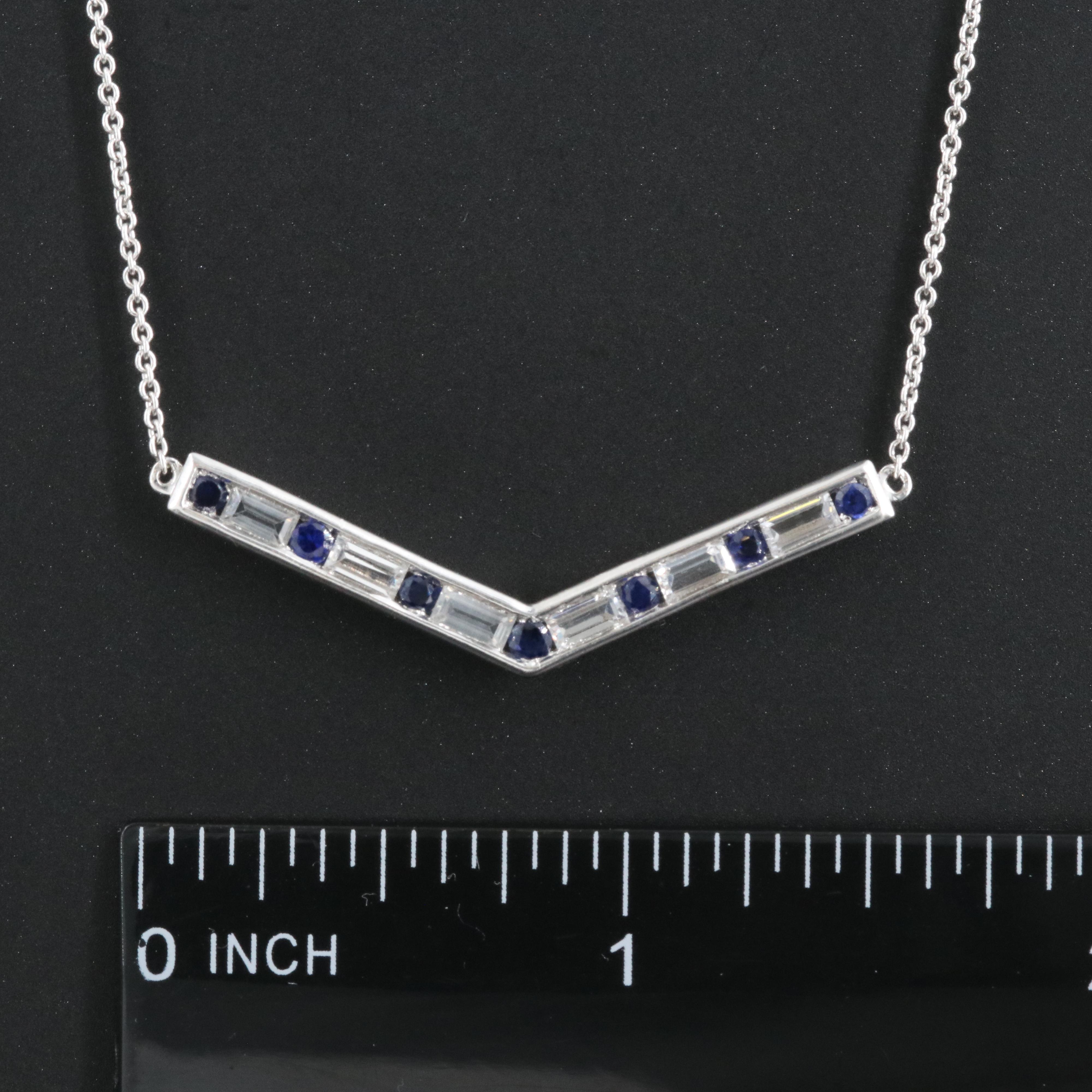 Sterling Blue and White Sapphire Chevron Necklace