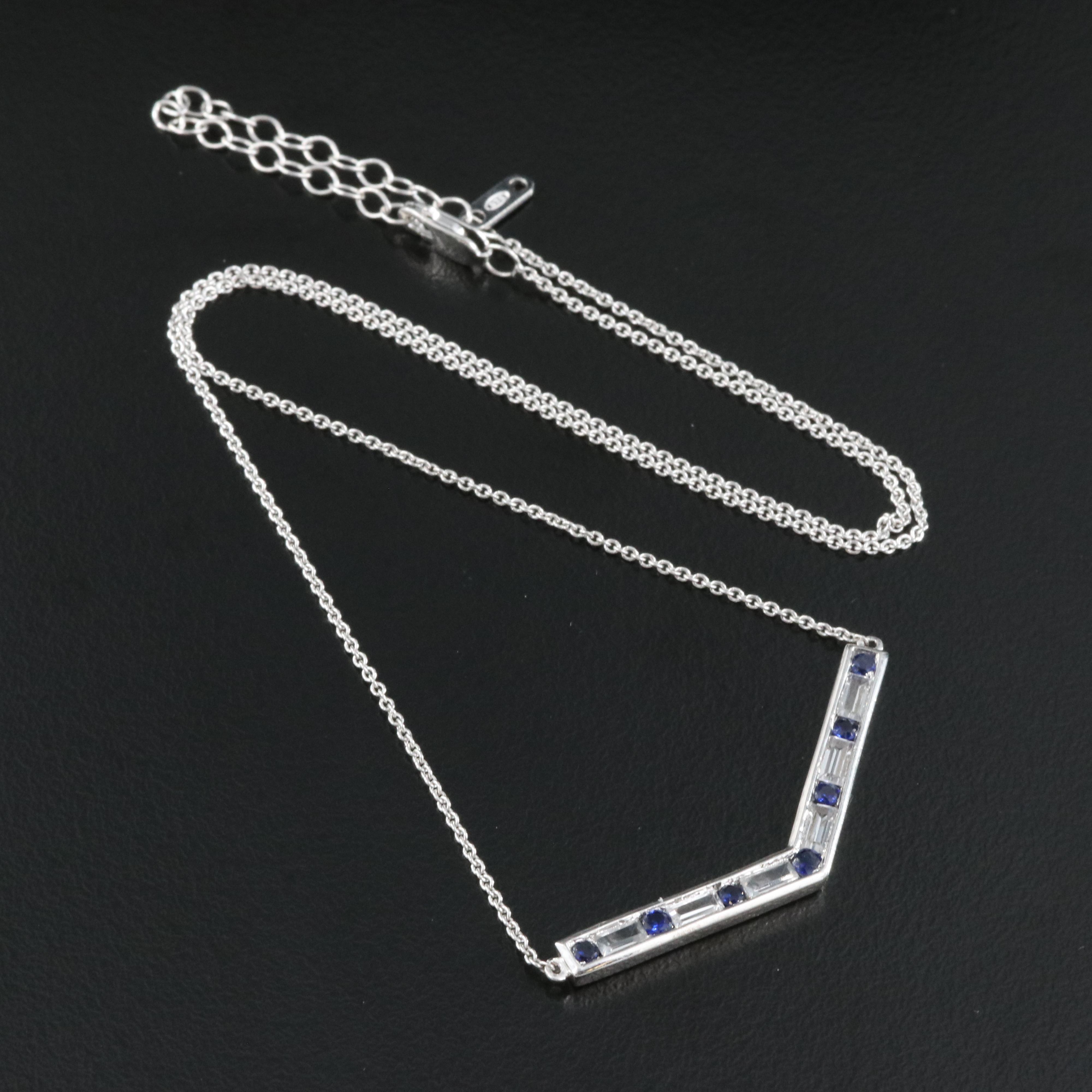 Sterling Blue and White Sapphire Chevron Necklace