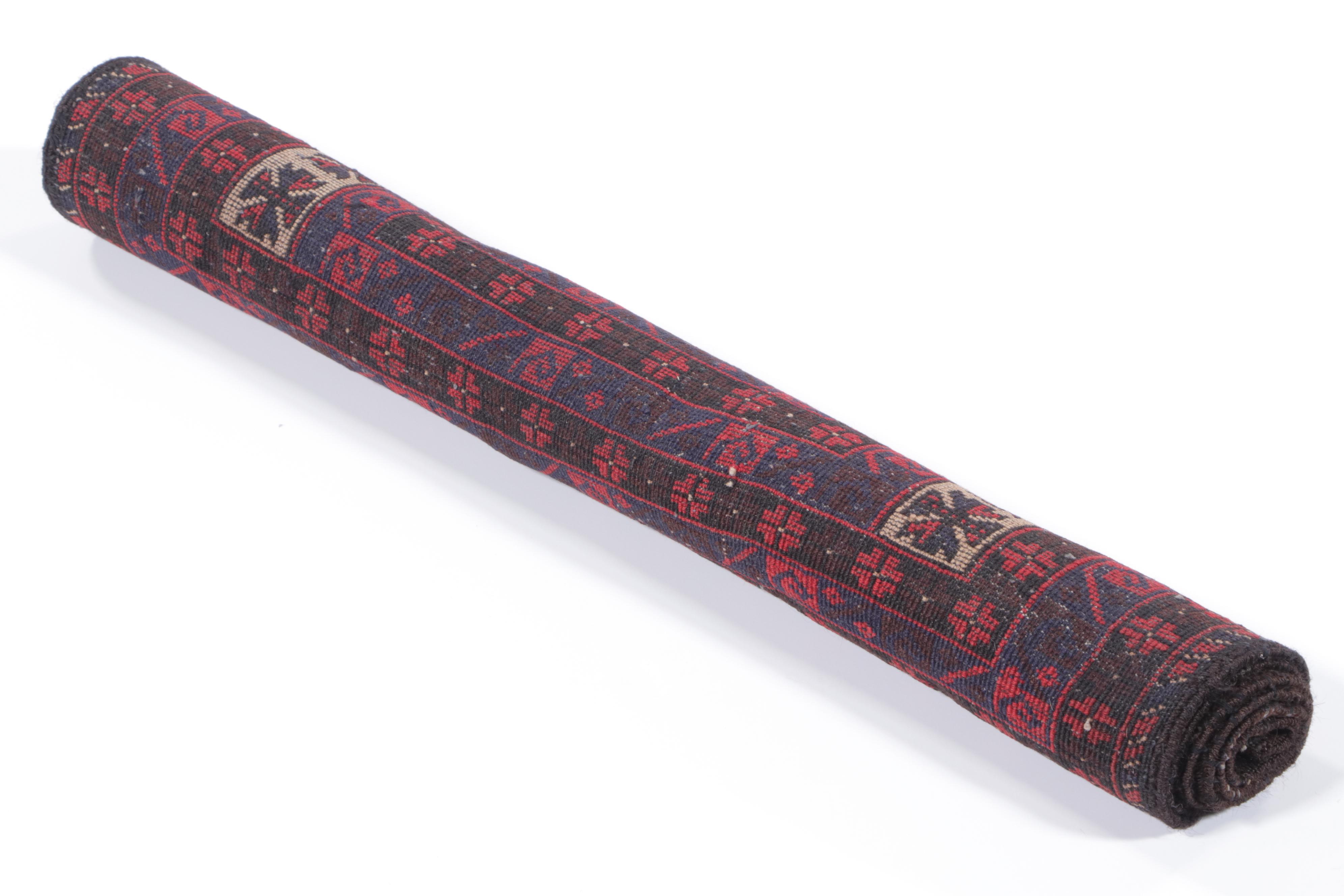 2'11 x 4'8 Hand-Knotted Afghan Baluch Accent Rug