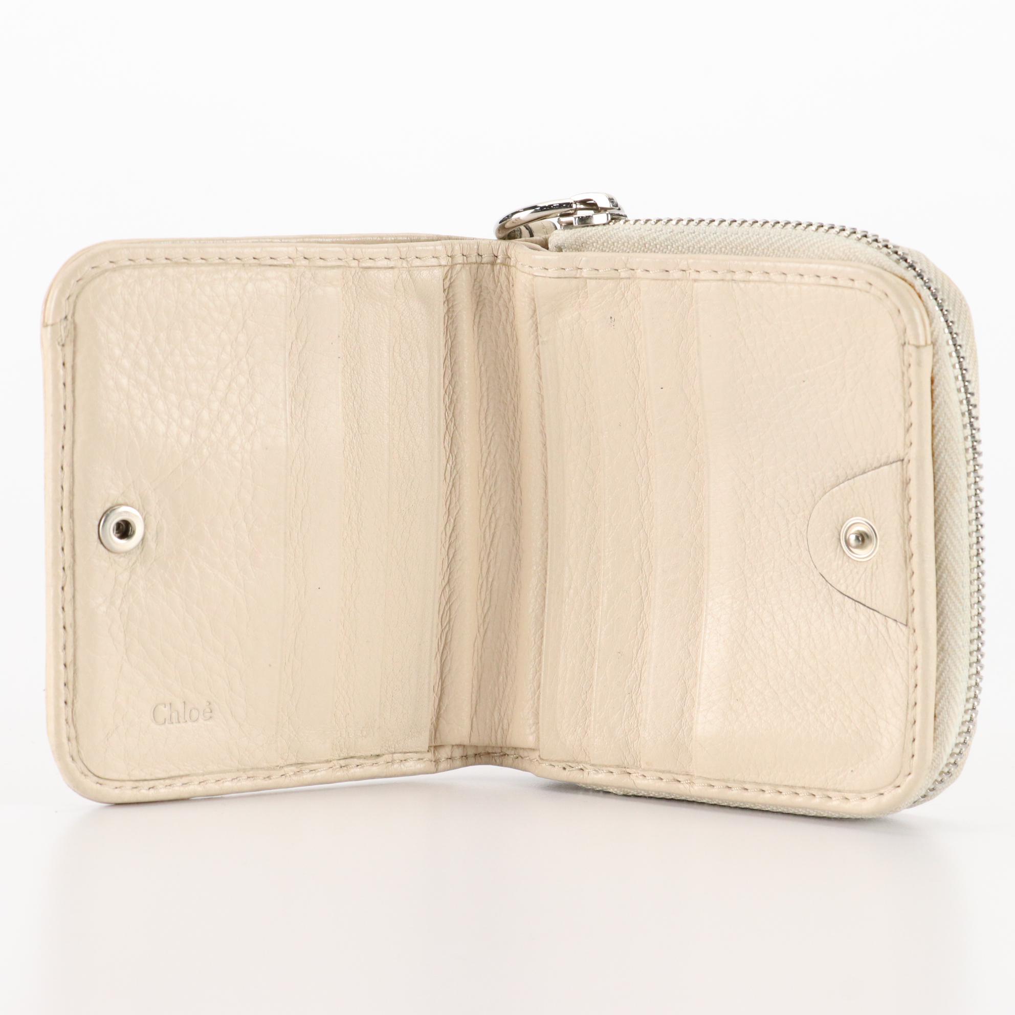 Chloé Paddington Compact Zip Around Wallet in Cream Leather
