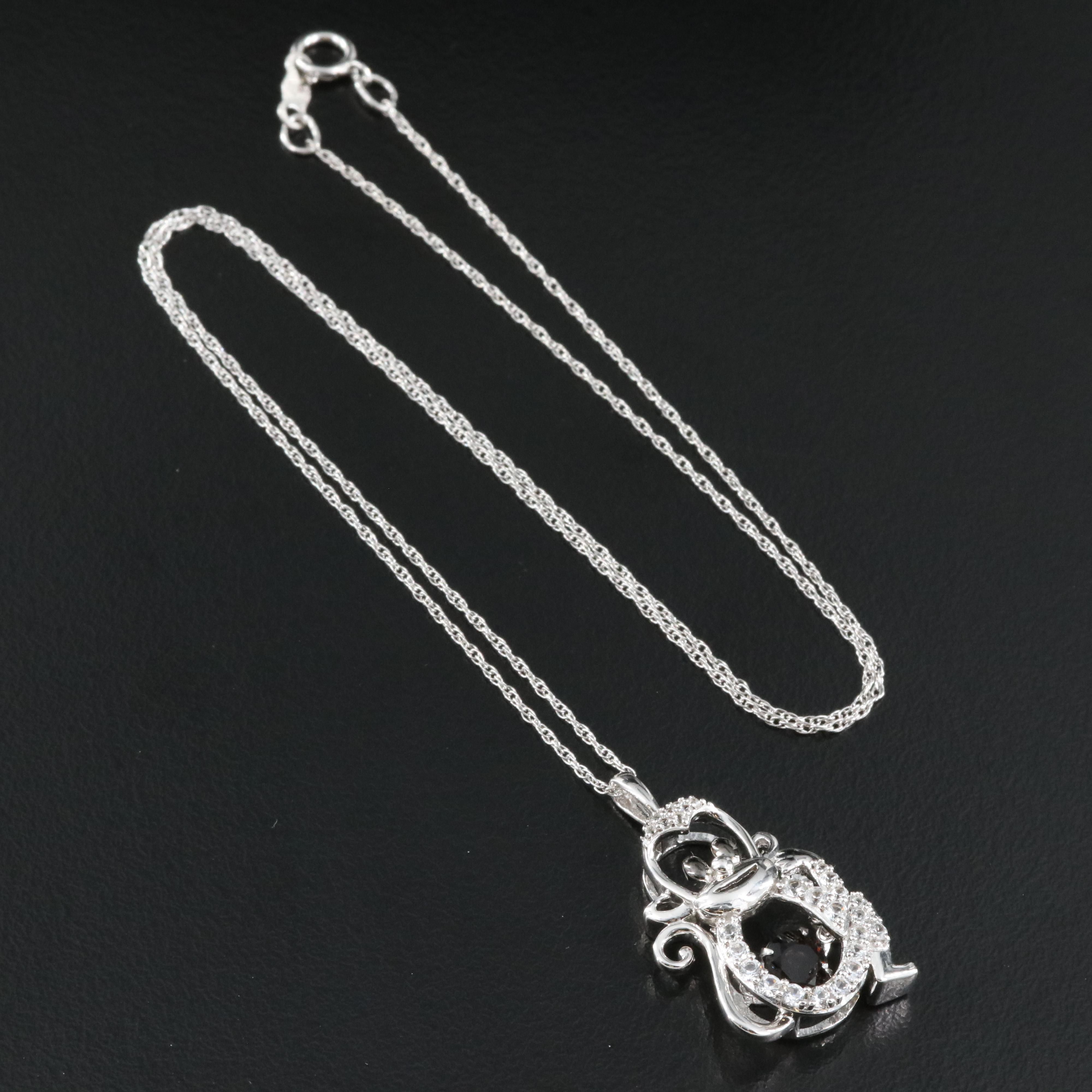 Sterling Smoky Quartz and Sapphire Monkey Tremble Pendant Necklace